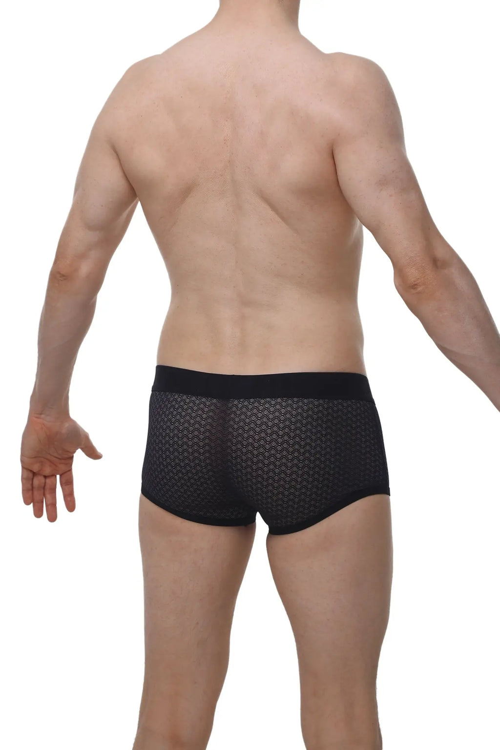 PetitQ boxer olloix macra black mesh briefs with subtle geometric pattern and solid black waistband for men