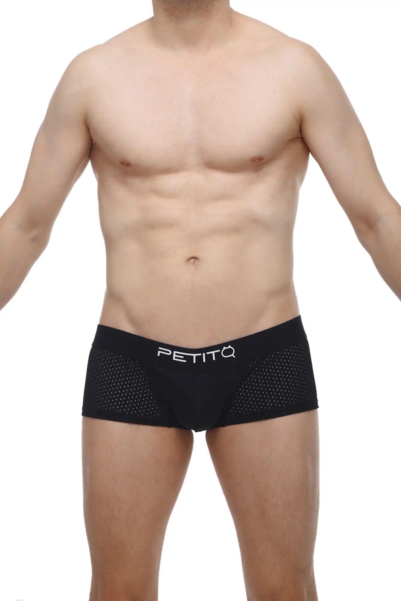 Black petitq boxer oncieux bee briefs with perforated mesh sides designed for breathability and comfort