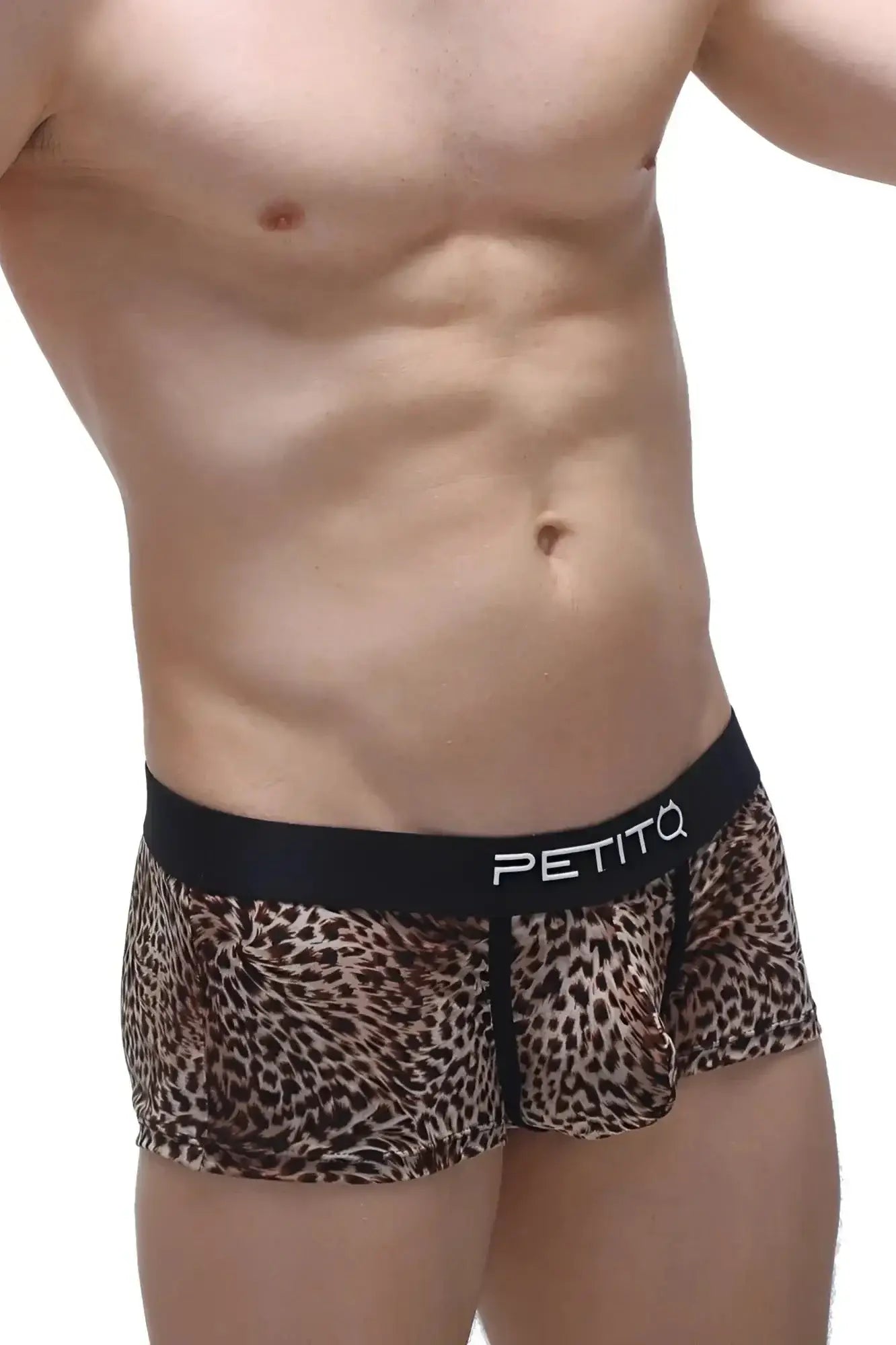 Leopard-print men’s briefs with black petitq waistband in the petitq boxer panthere collection