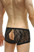 Black lace briefs petitq boxer plouhac lace black with open back design and intricate floral patterns visible from the back