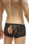 Black lace briefs petitq boxer plouhac lace black with open back design and intricate floral patterns visible from the back