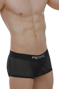Black mesh petitq boxer protruder durtol briefs with solid waistband and white logo lettering