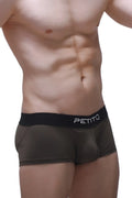Black petitq boxer push-up camo briefs with sleek form-fitting design and subtle sheen for comfortable support