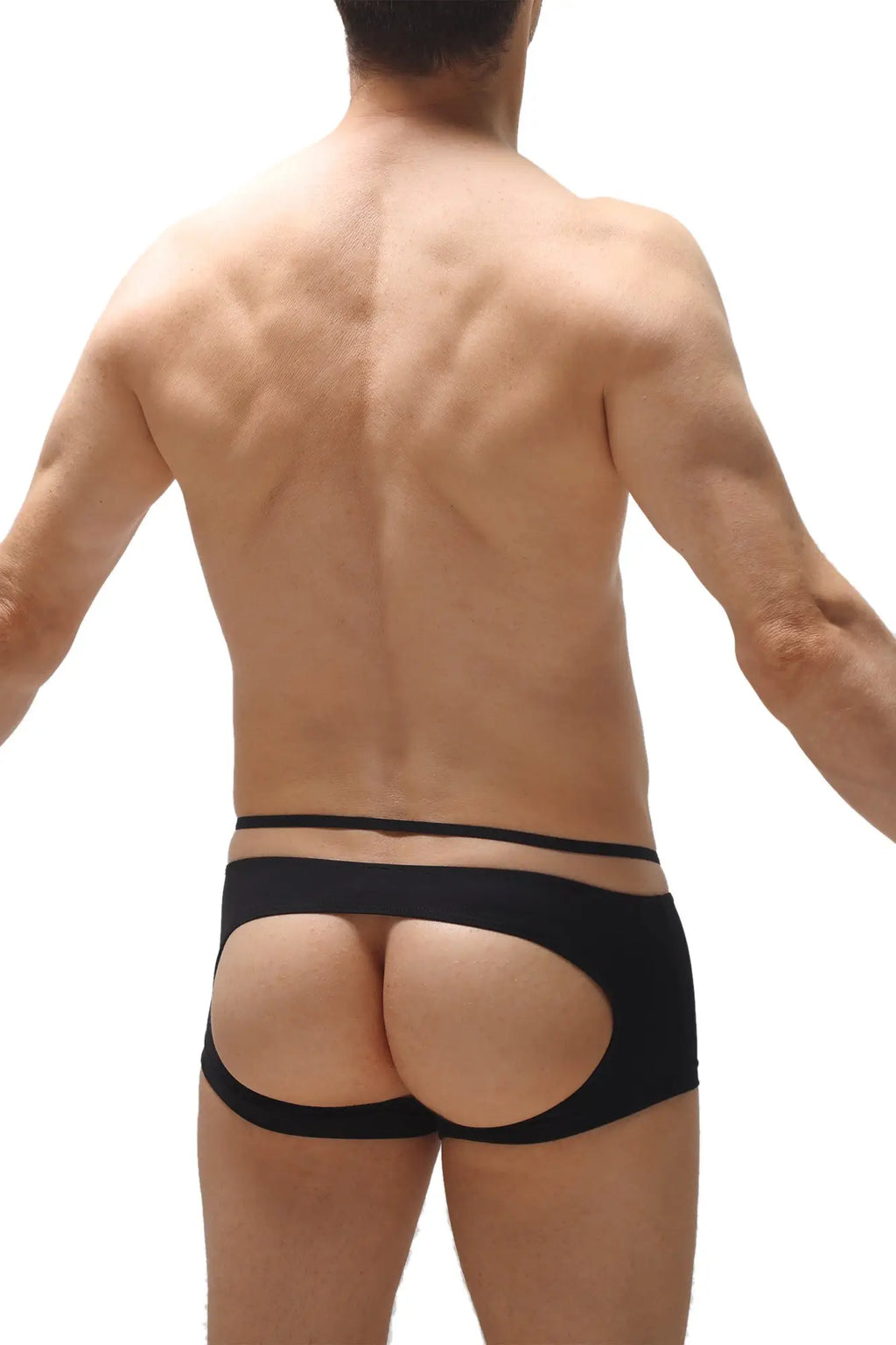Black petitq boxer sling melin briefs back view with open-back sleek form-fitting design for comfortable wear