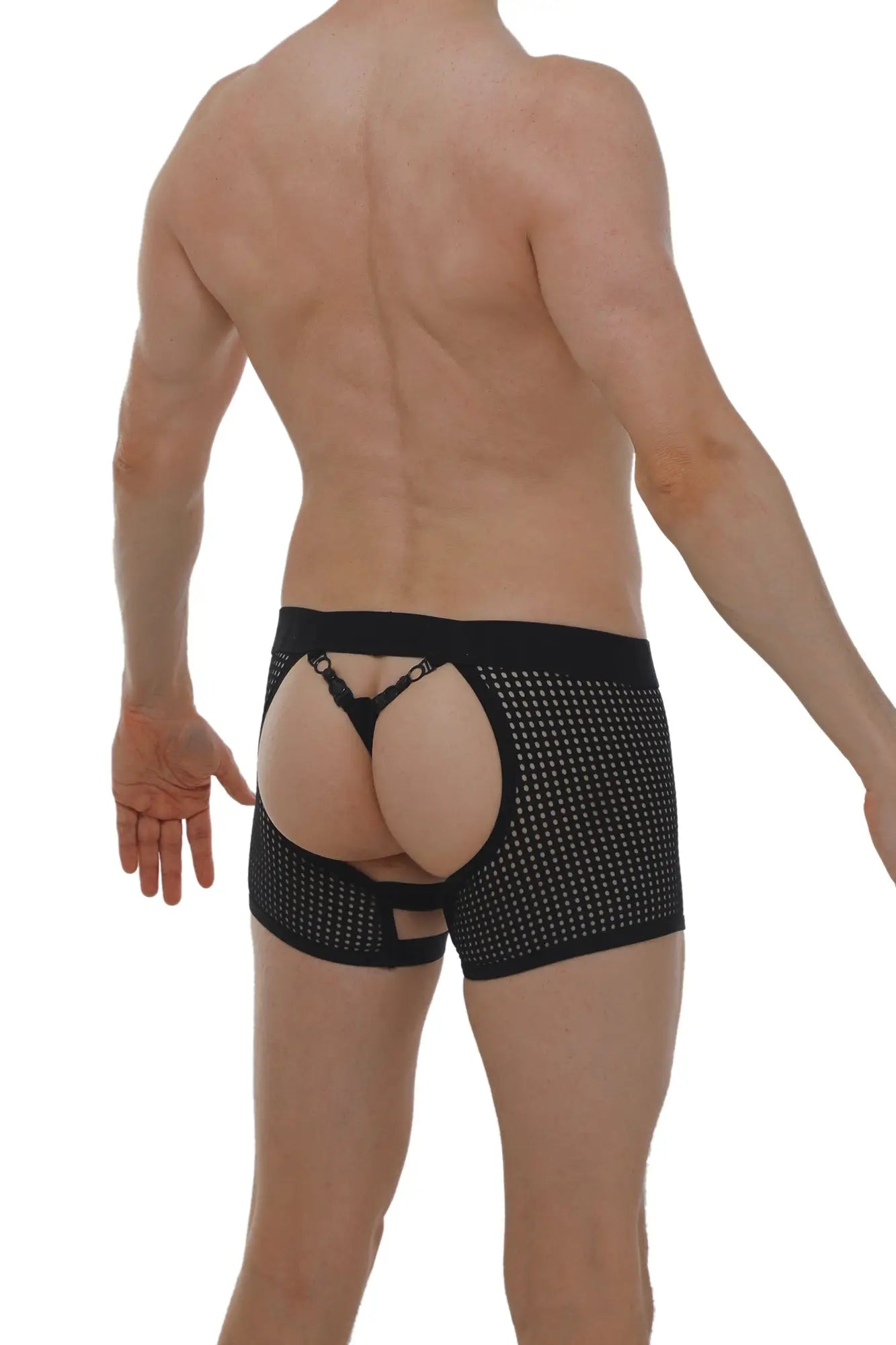 Black petitq boxer string garter angy durtol briefs with mesh cutout design and lace trim