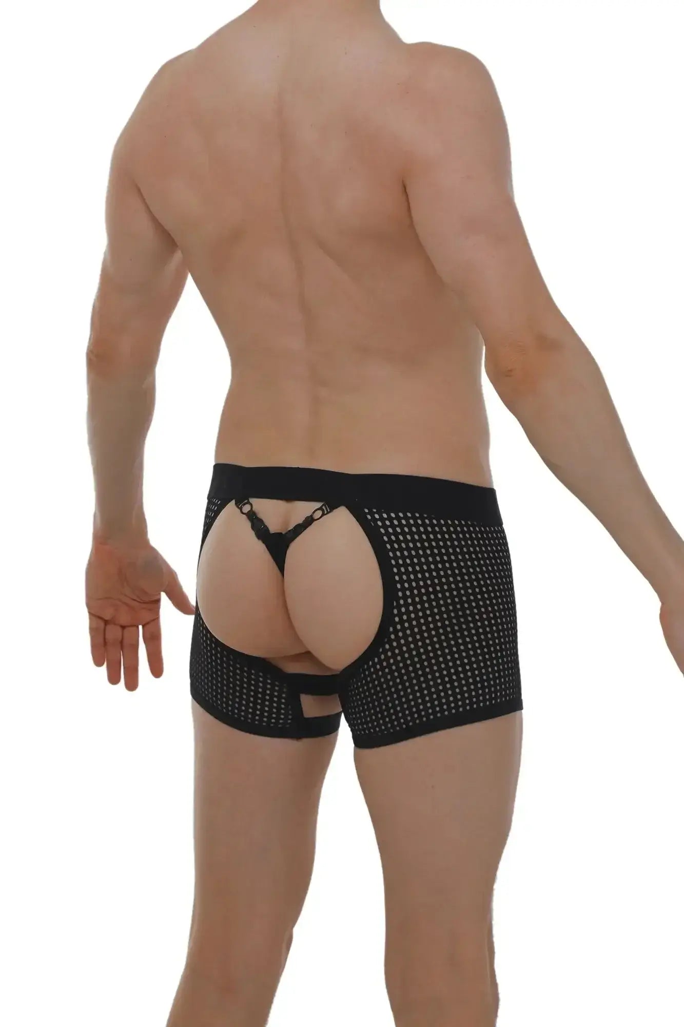 Black petitq boxer string garter angy durtol briefs with mesh cutout design and lace trim