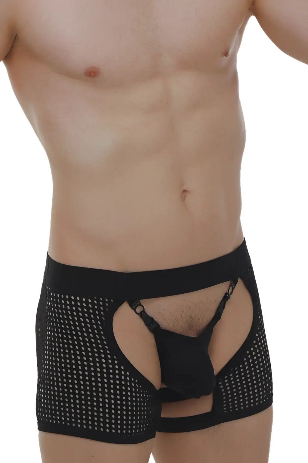 Petitq boxer string garter angy durtol black mesh briefs with perforated design and open front detail