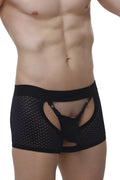 Black mesh briefs with a central harness design from petitq boxer string garter angy macra black collection