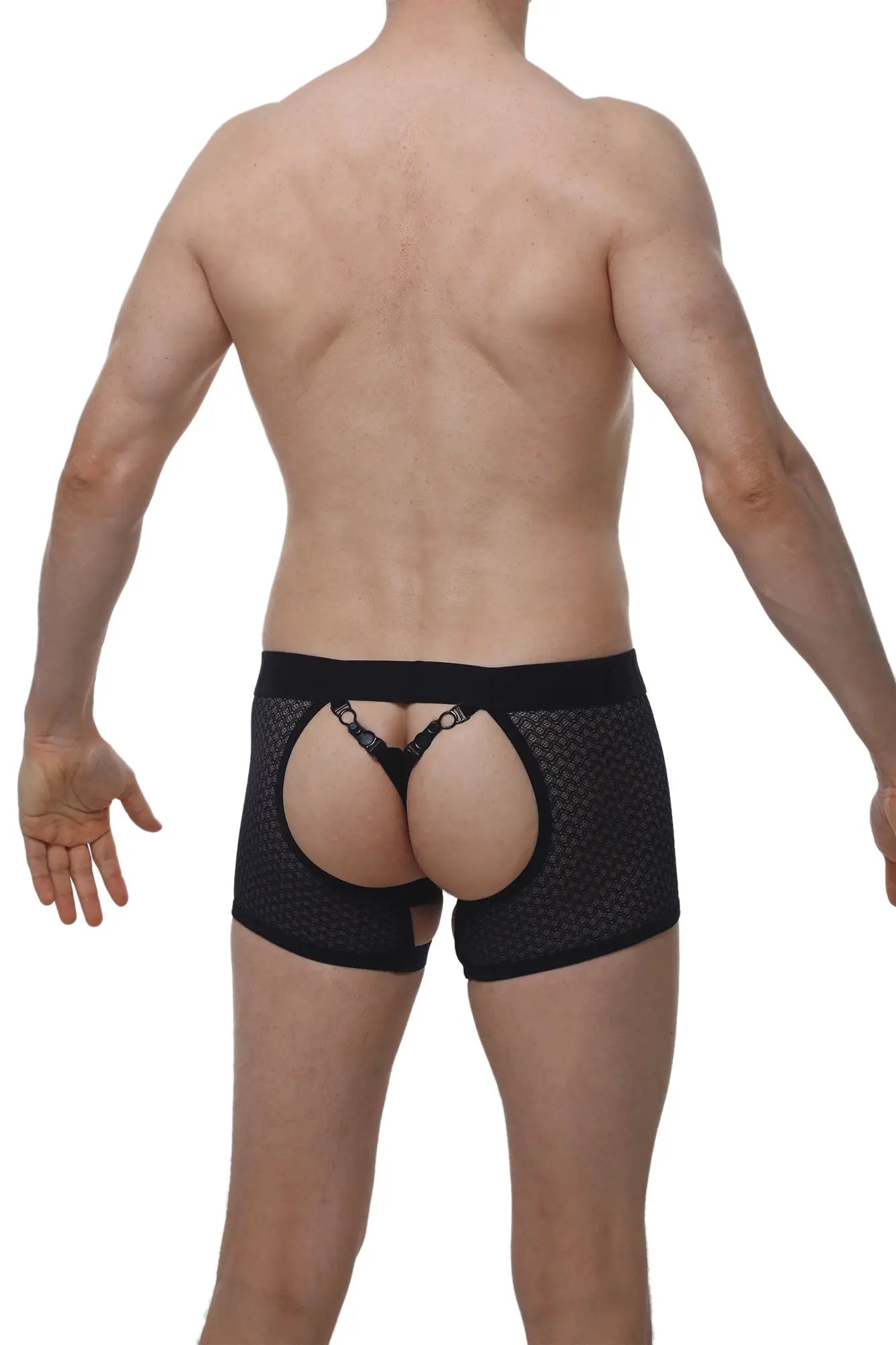 Petitq boxer string garter angy macra black black mesh briefs with cutout design and lace trim