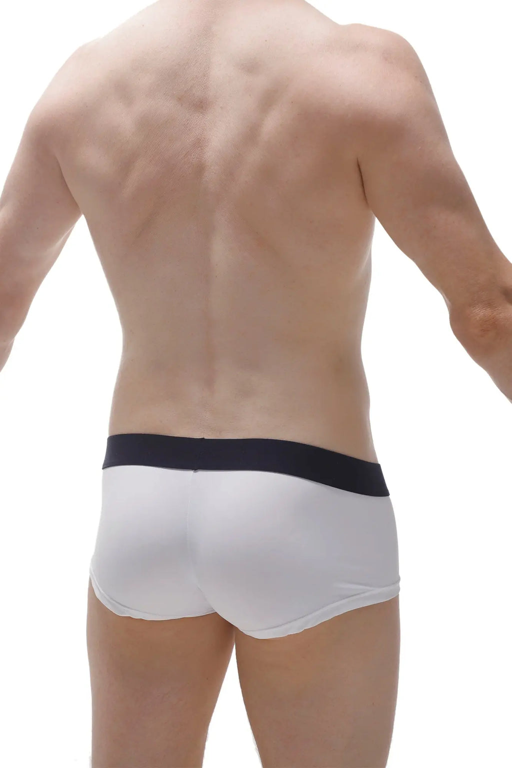 White briefs with a black waistband made from econyl by petitq boxer taik econyl white for sustainable comfort