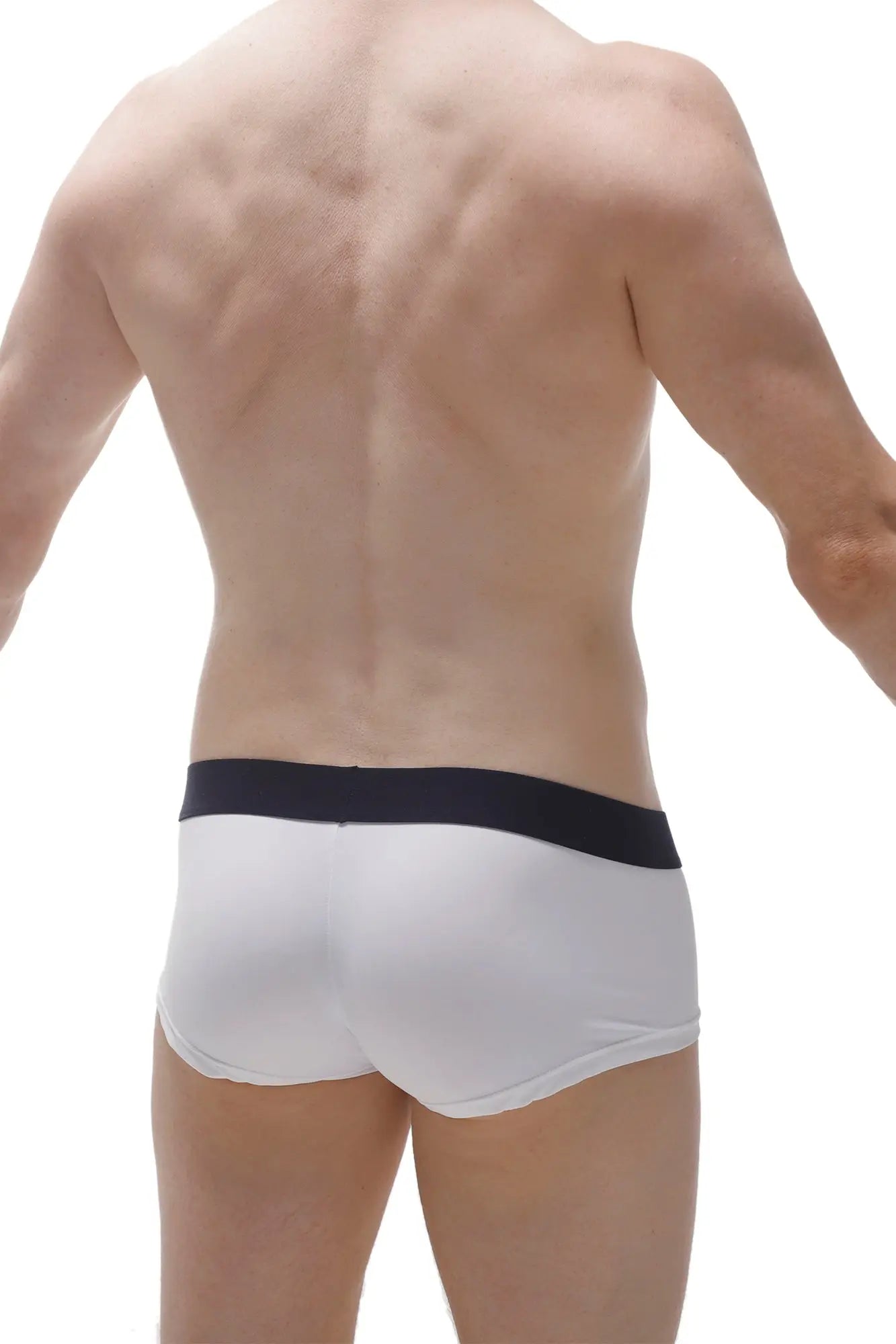 White briefs with a black waistband made from econyl by petitq boxer taik econyl white for sustainable comfort