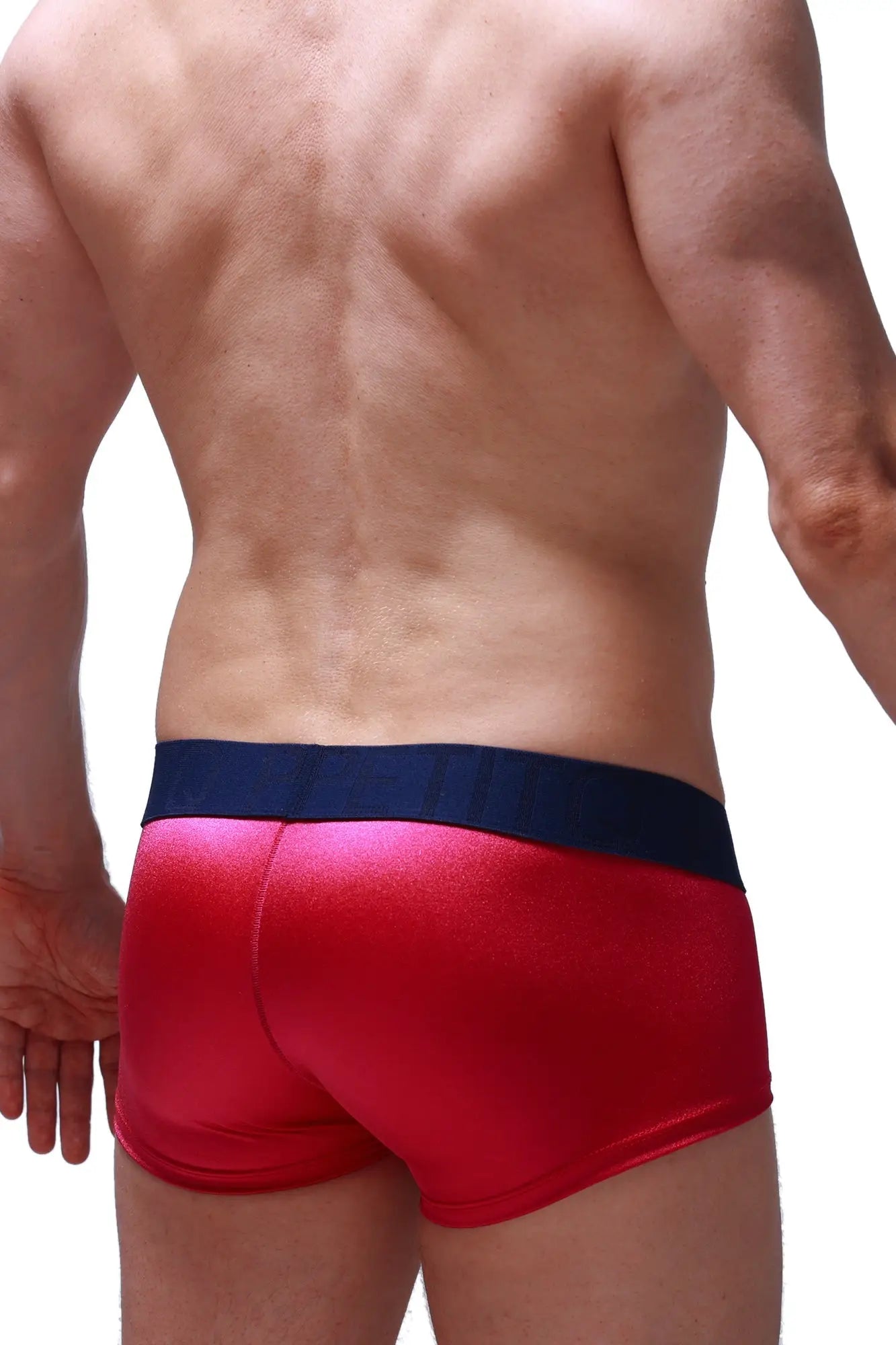 Red metallic briefs with a navy blue waistband from petitq boxer taik joe framboise collection