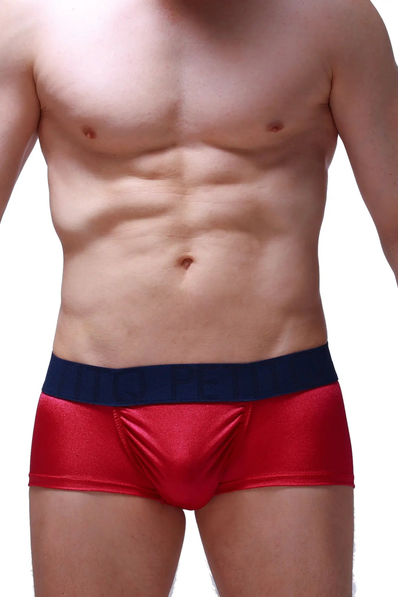 Petitq boxer taik joe framboise red metallic briefs with navy blue waistband for stylish comfortable wear