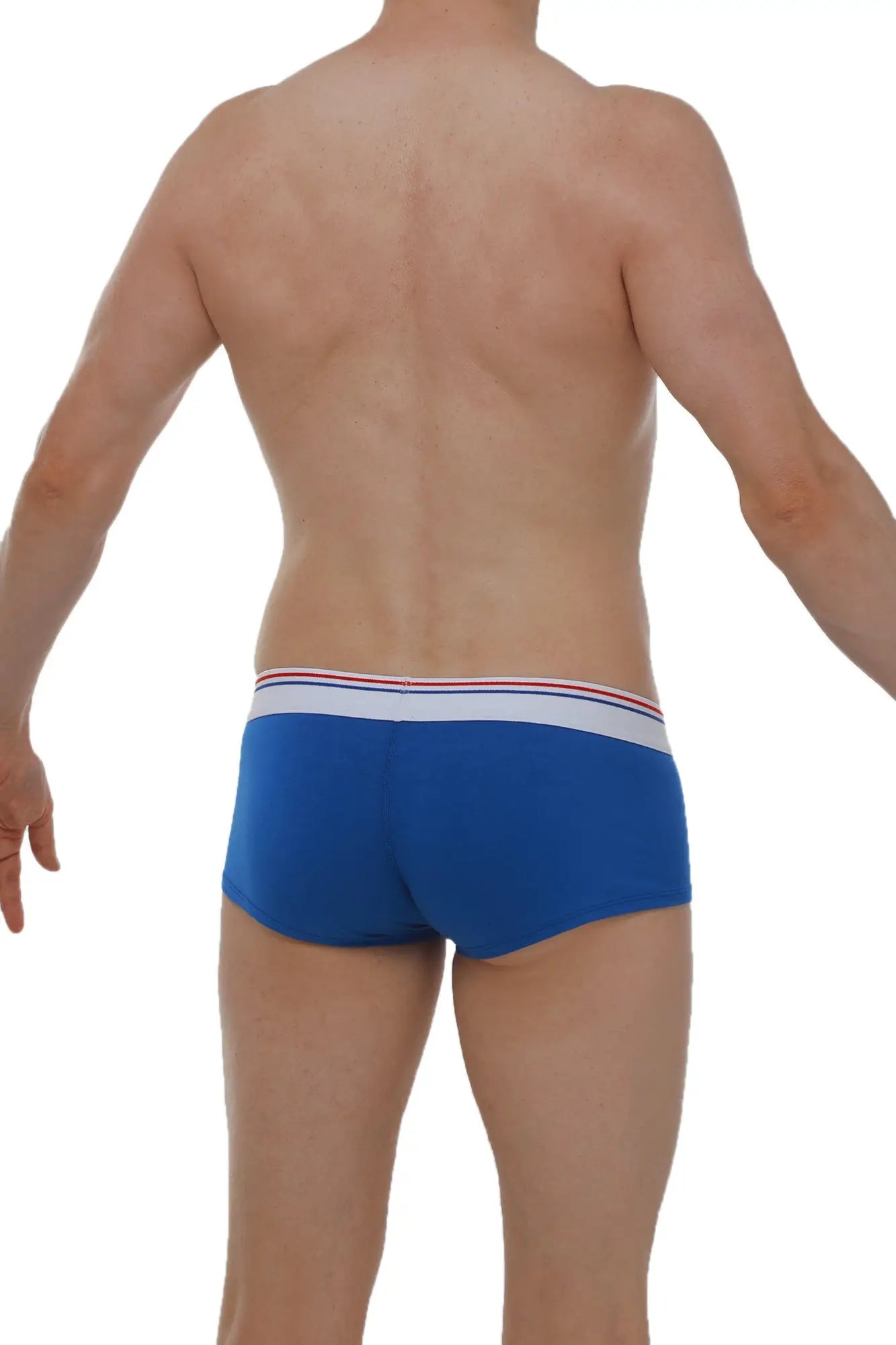 Blue petitq boxer taik modal briefs featuring a white waistband with red and blue stripes