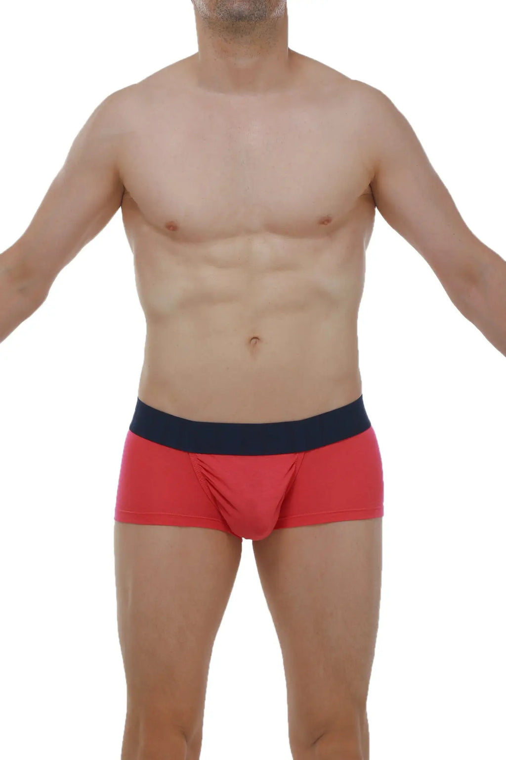 Red men’s briefs with navy blue waistband made from modal fabric by petitq boxer taik fuchsia