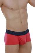 Red men’s PetitQ boxer briefs made of taik modal fabric featuring a contrasting navy blue waistband