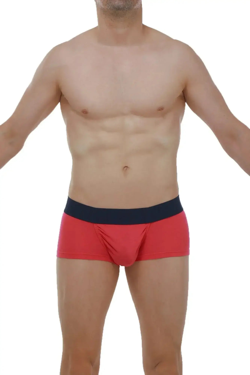 Red men’s briefs with navy blue waistband made from modal fabric by petitq boxer taik fuchsia
