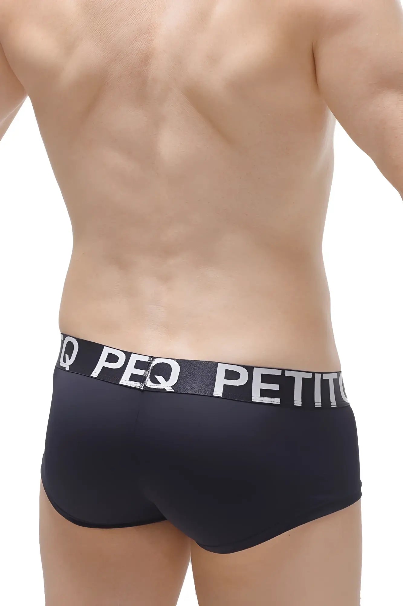 Black men’s briefs petitq boxer taik plum black with contrasting white peq petit logo band on waistband