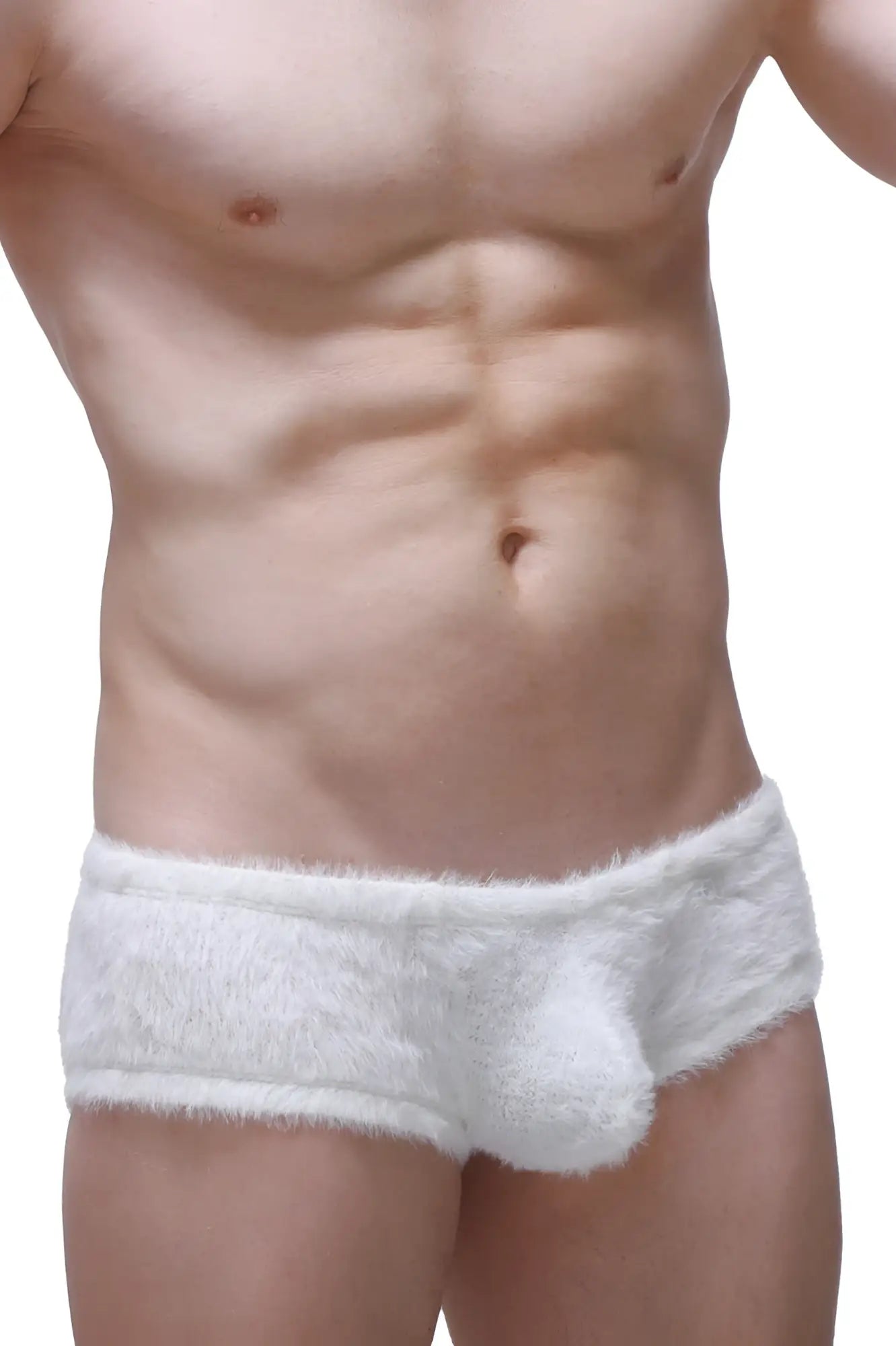 Petitq boxer yeti white briefs with soft plush material and integrated pouch design in white fluffy texture