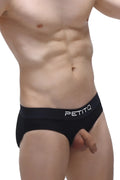 Black petitq briefs with smooth form-fitting design and white logo on waistband in the petitq brief anjouin black product