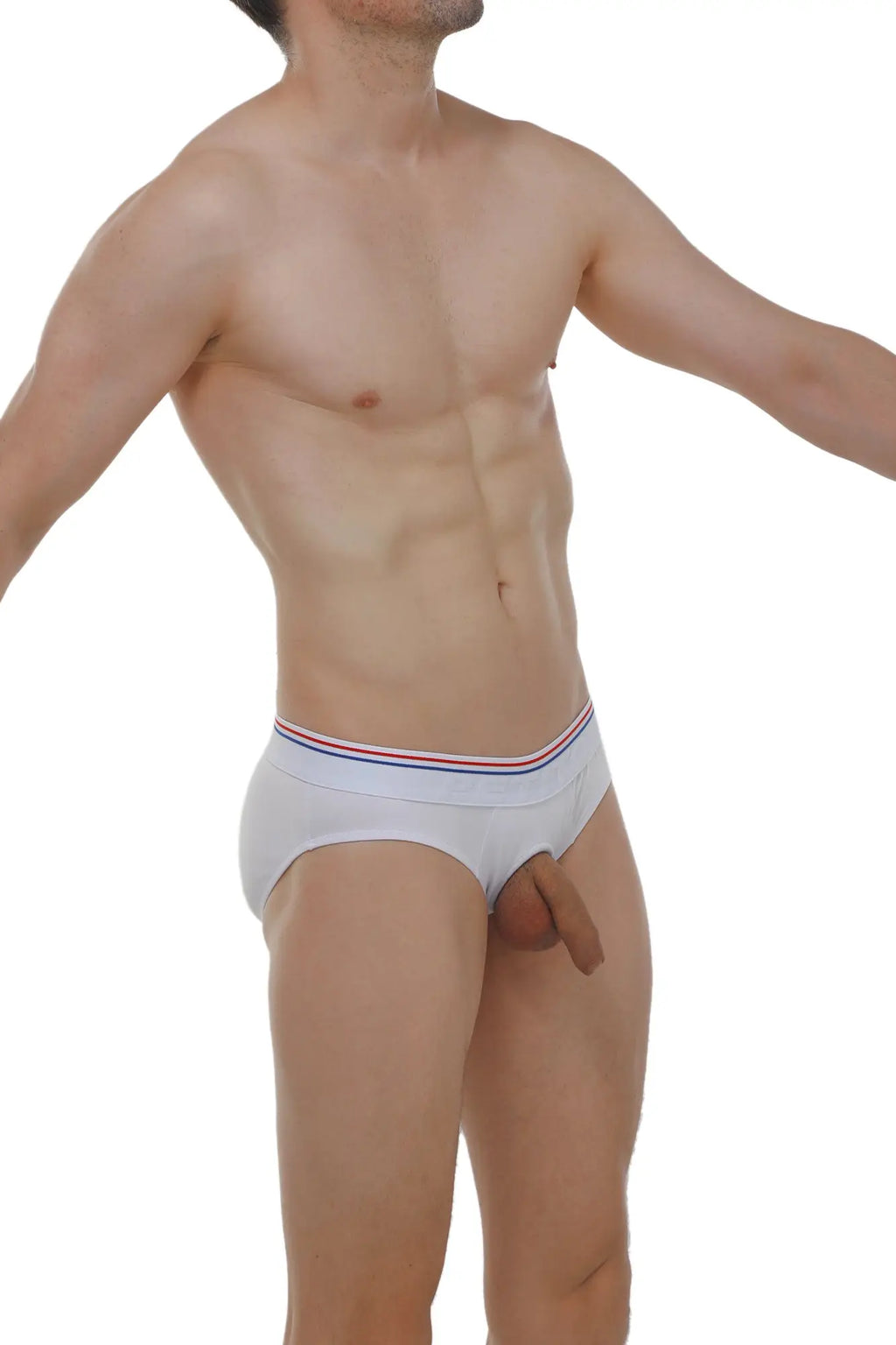 PetitQ brief Anjouin modal white briefs with a red white and blue striped waistband for comfortable everyday wear