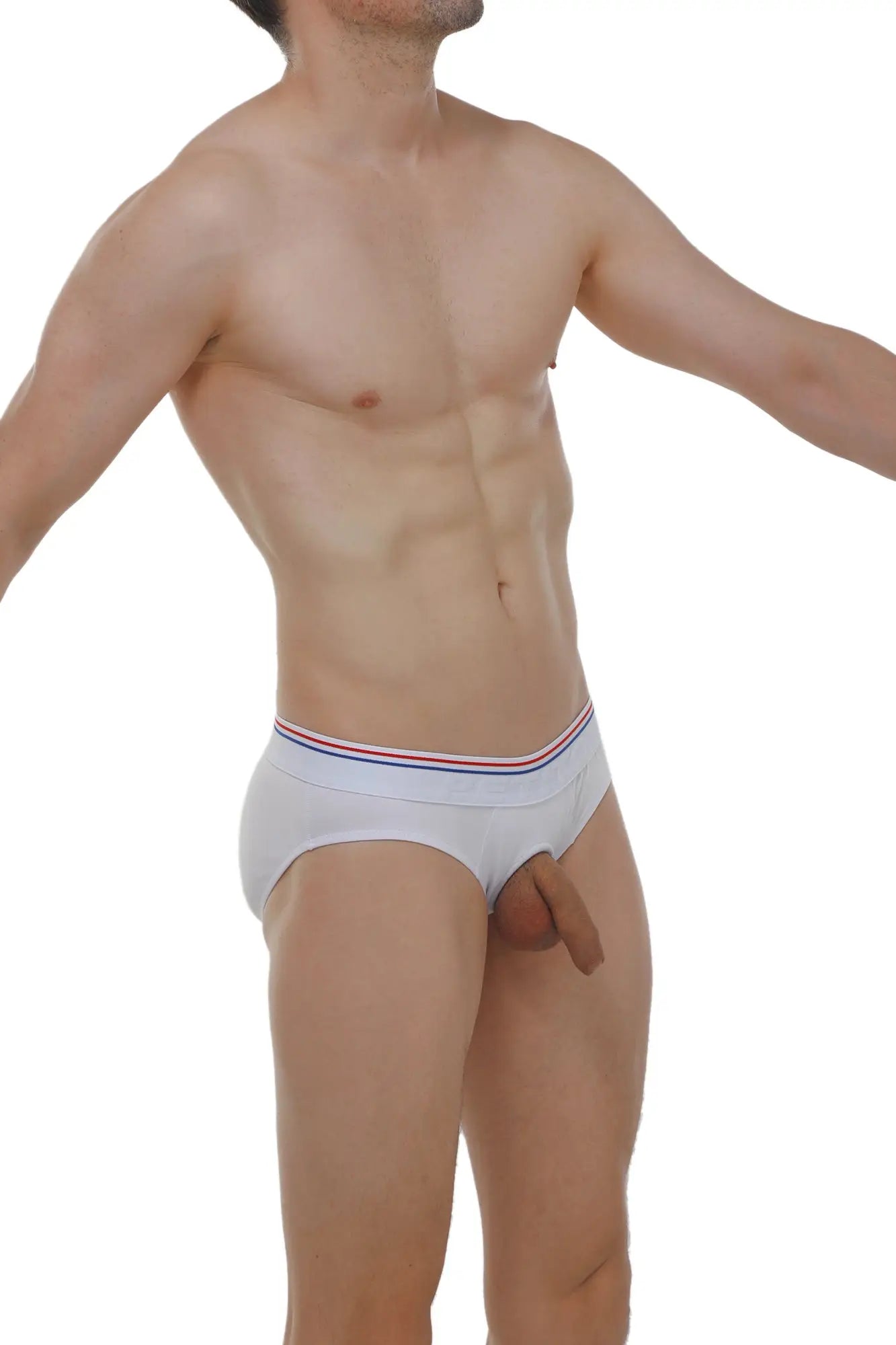 PetitQ brief Anjouin modal white briefs with a red white and blue striped waistband for comfortable everyday wear
