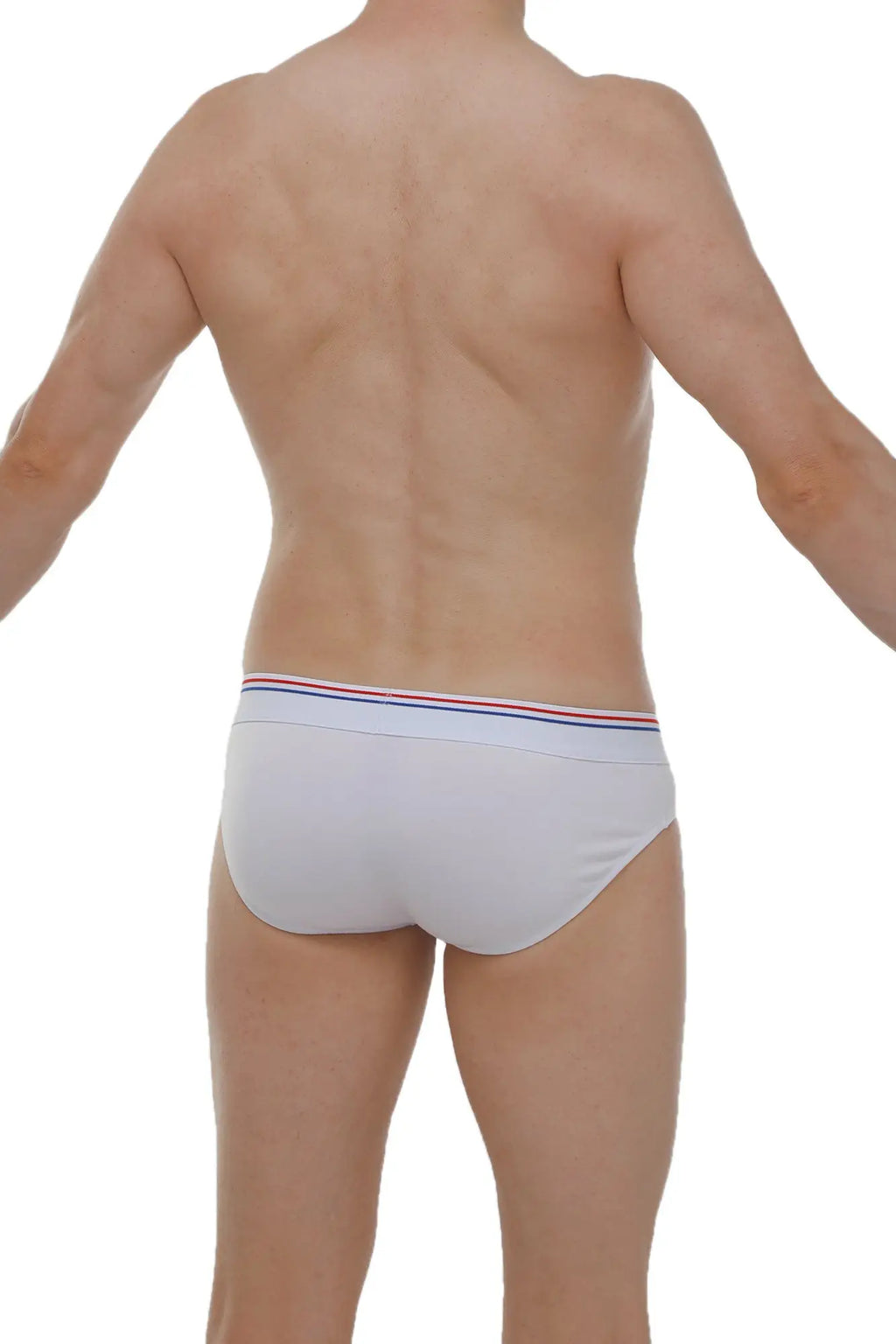 Petitq brief anjouin modal white white briefs with a red white and blue striped waistband made from modal fabric