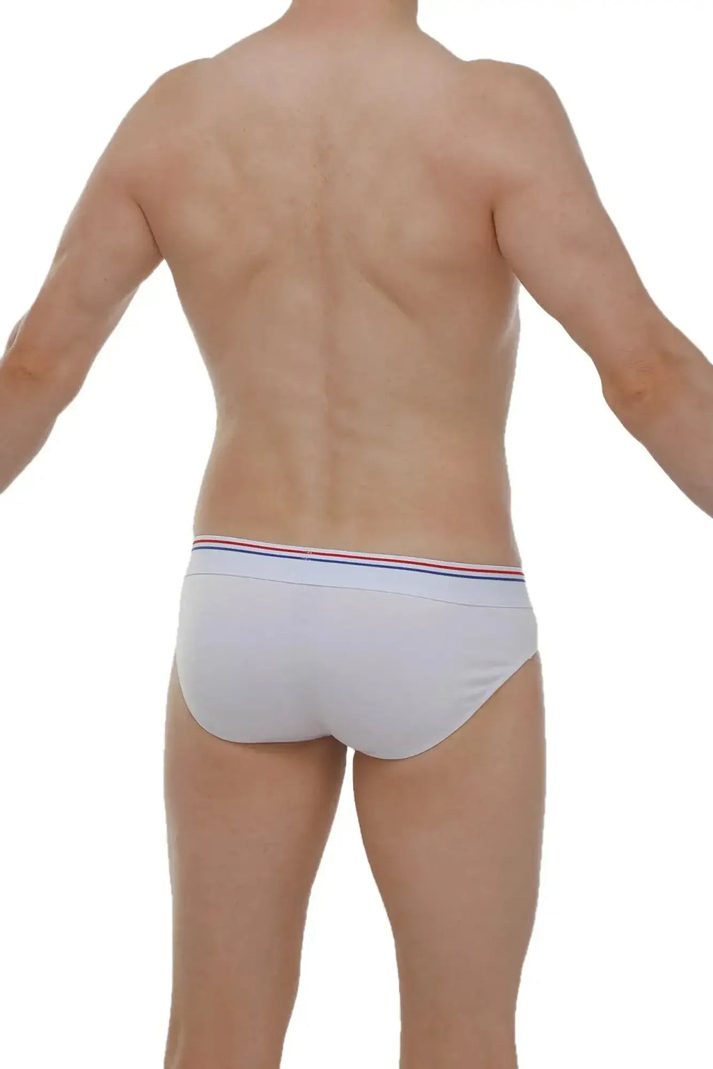 Petitq brief anjouin modal white white briefs with a red white and blue striped waistband made from modal fabric