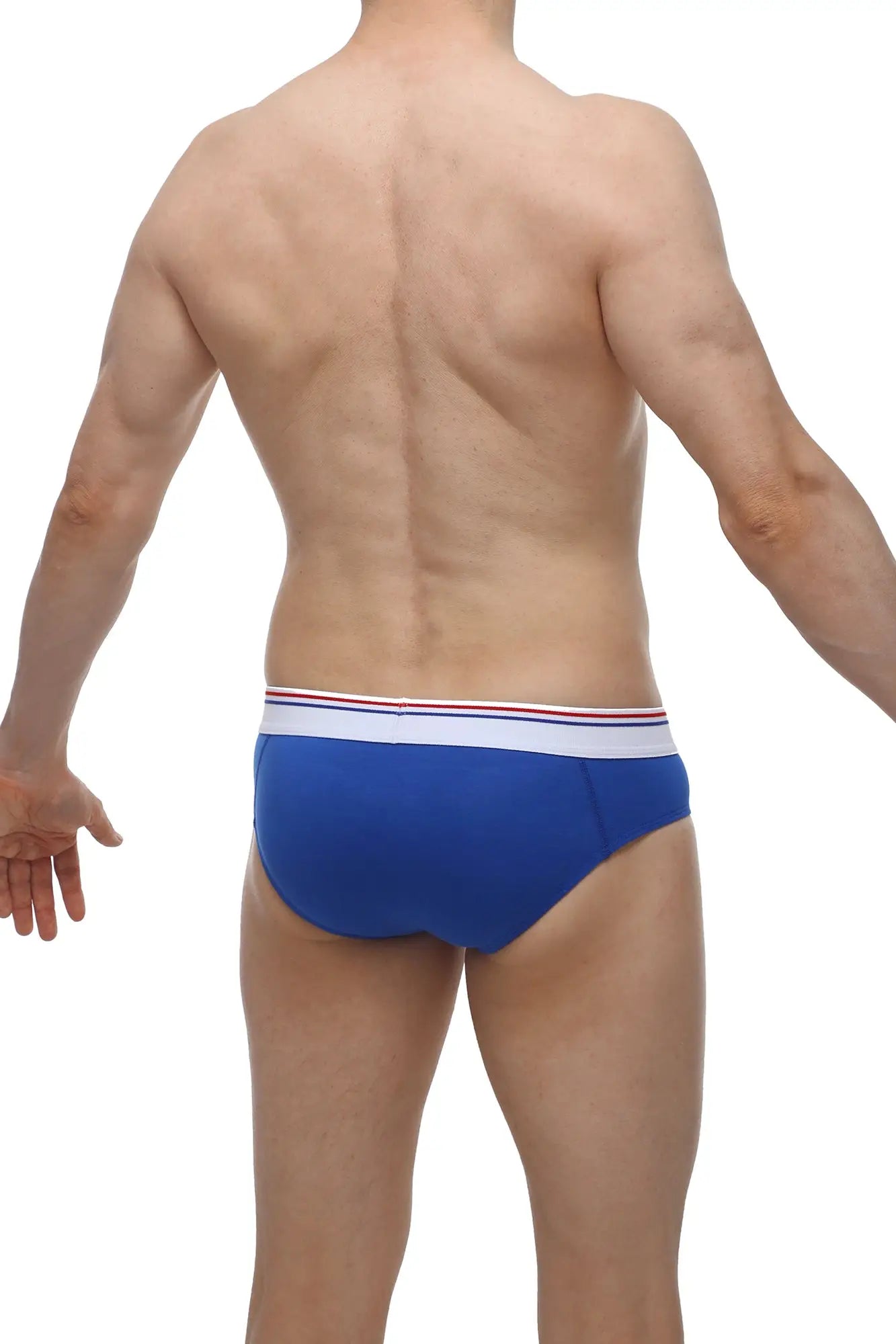PetitQ brief Banne Blue men’s briefs in blue with a white waistband and thin red and blue stripes