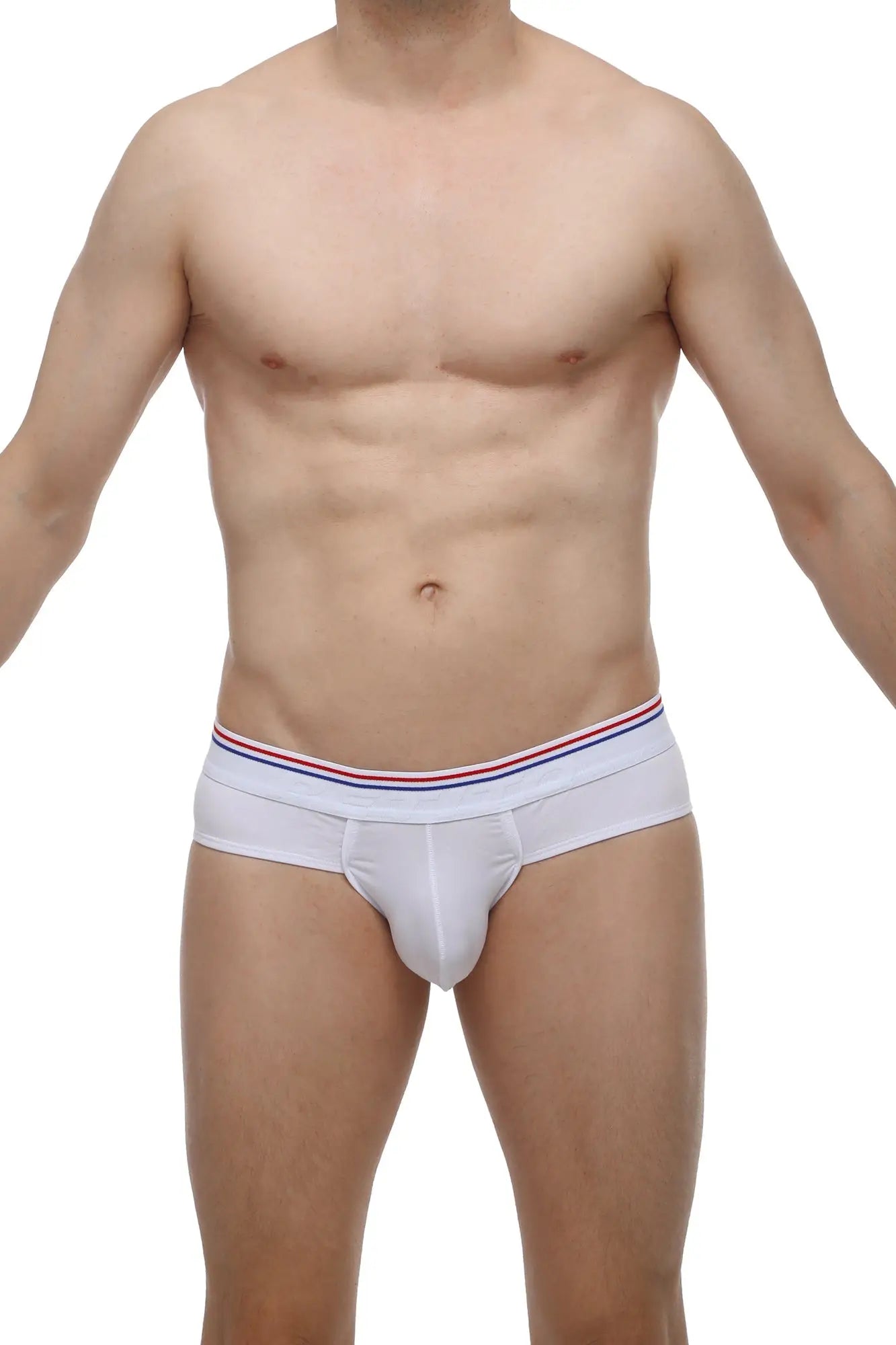 White men’s briefs petitq brief banne white with red white and blue striped elastic waistband for comfortable wear