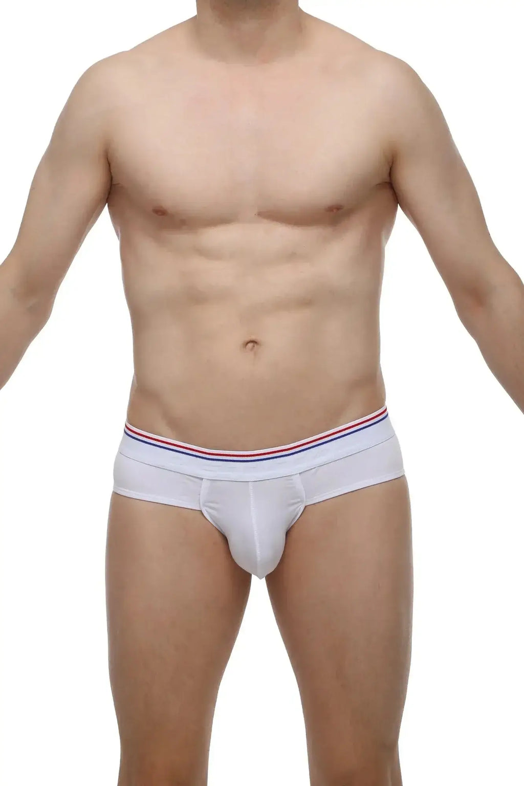 White men’s briefs petitq brief banne white with red white and blue striped elastic waistband for comfortable wear