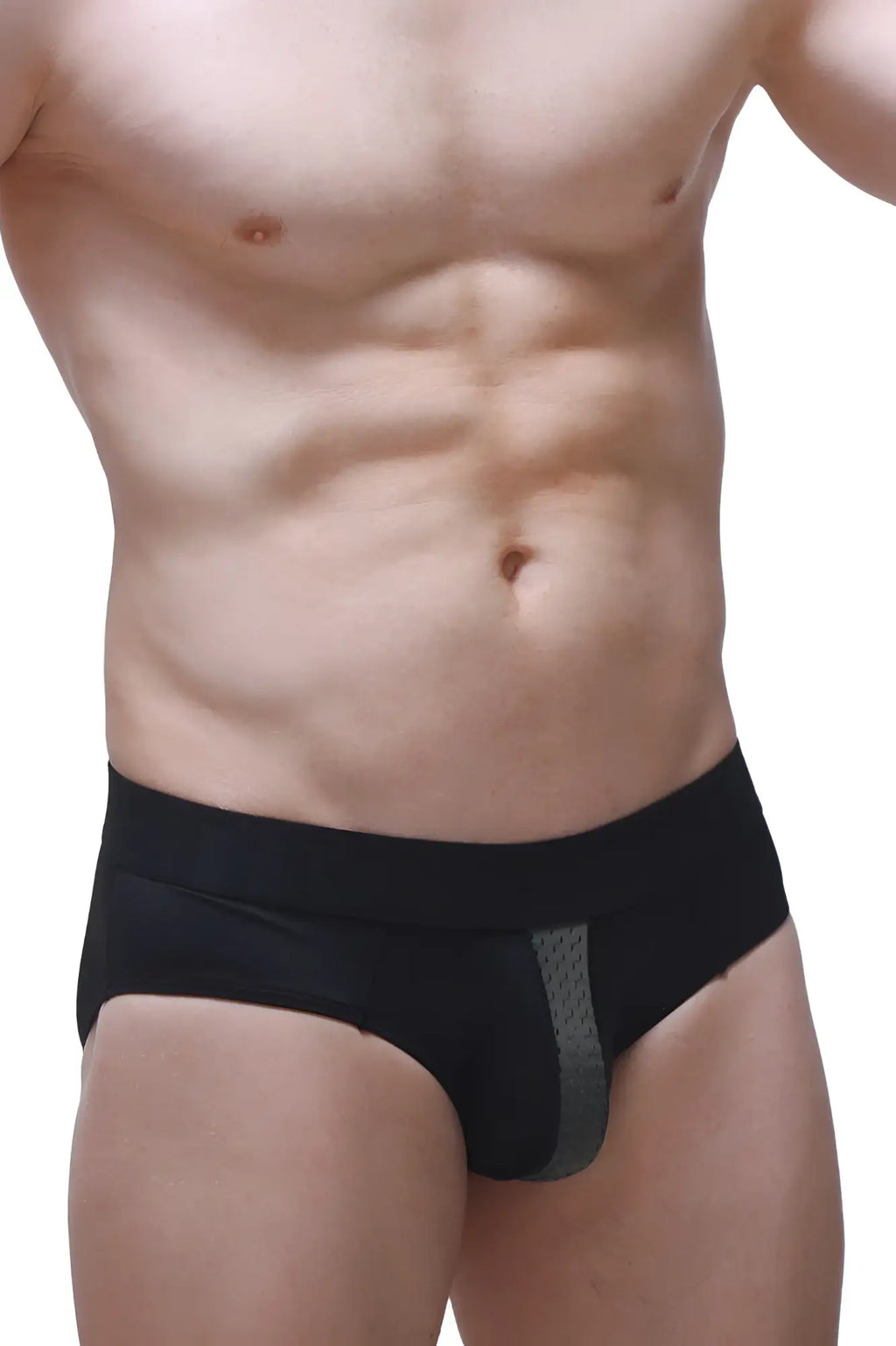 PetitQ brief Barie Bee Green black briefs with a gray mesh side panel for breathable comfort