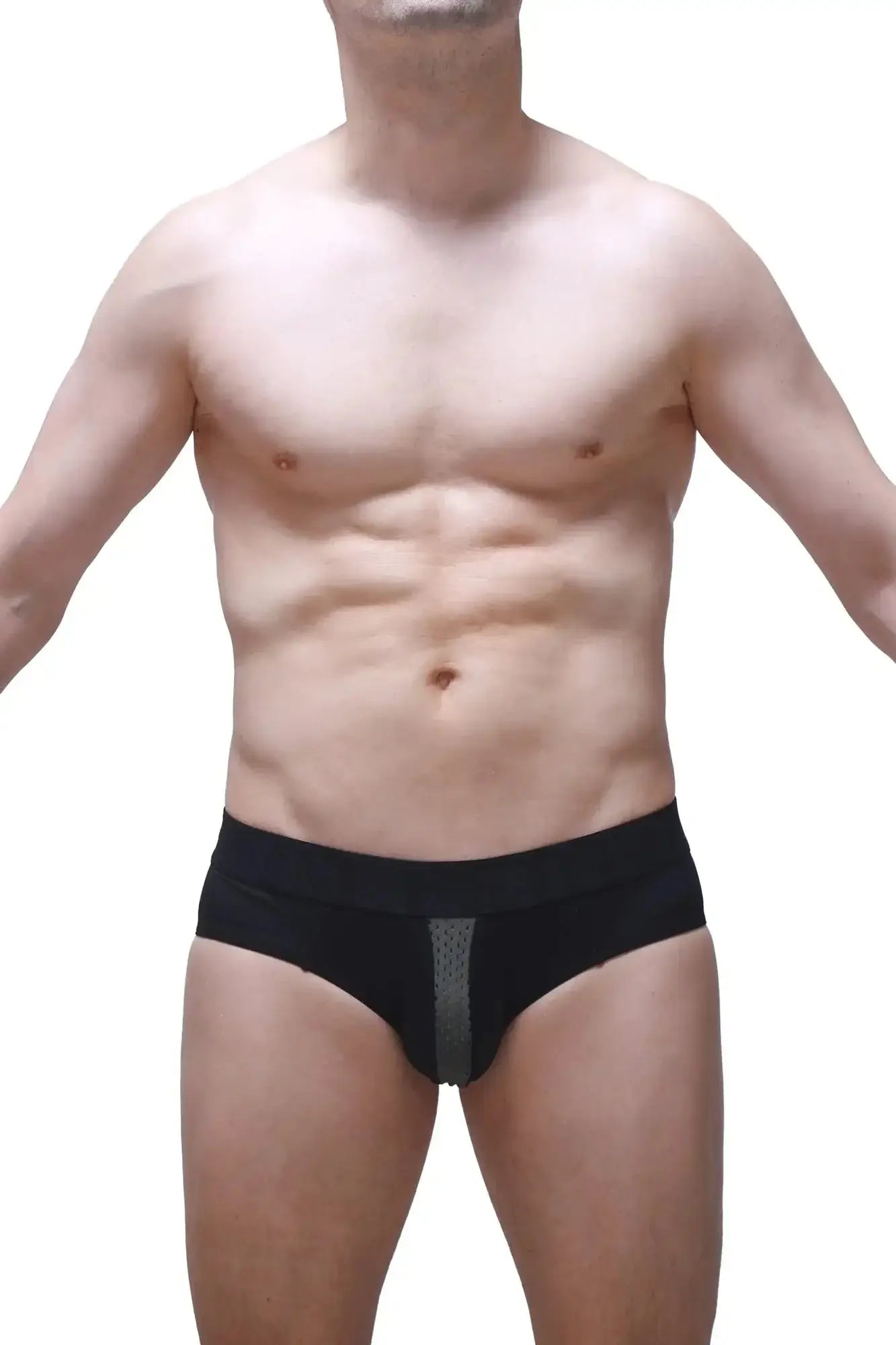 Black PetitQ brief Barie Bee Green with a gray mesh panel on the front made of breathable fabric