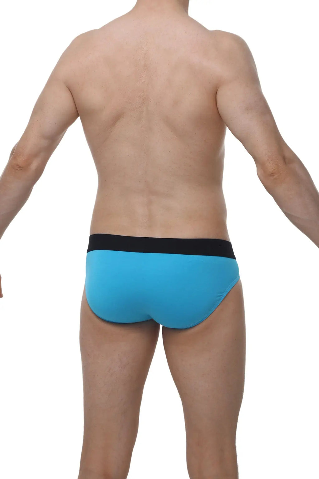 Bright blue petitq brief bertran modal with contrasting black waistband showing front side design