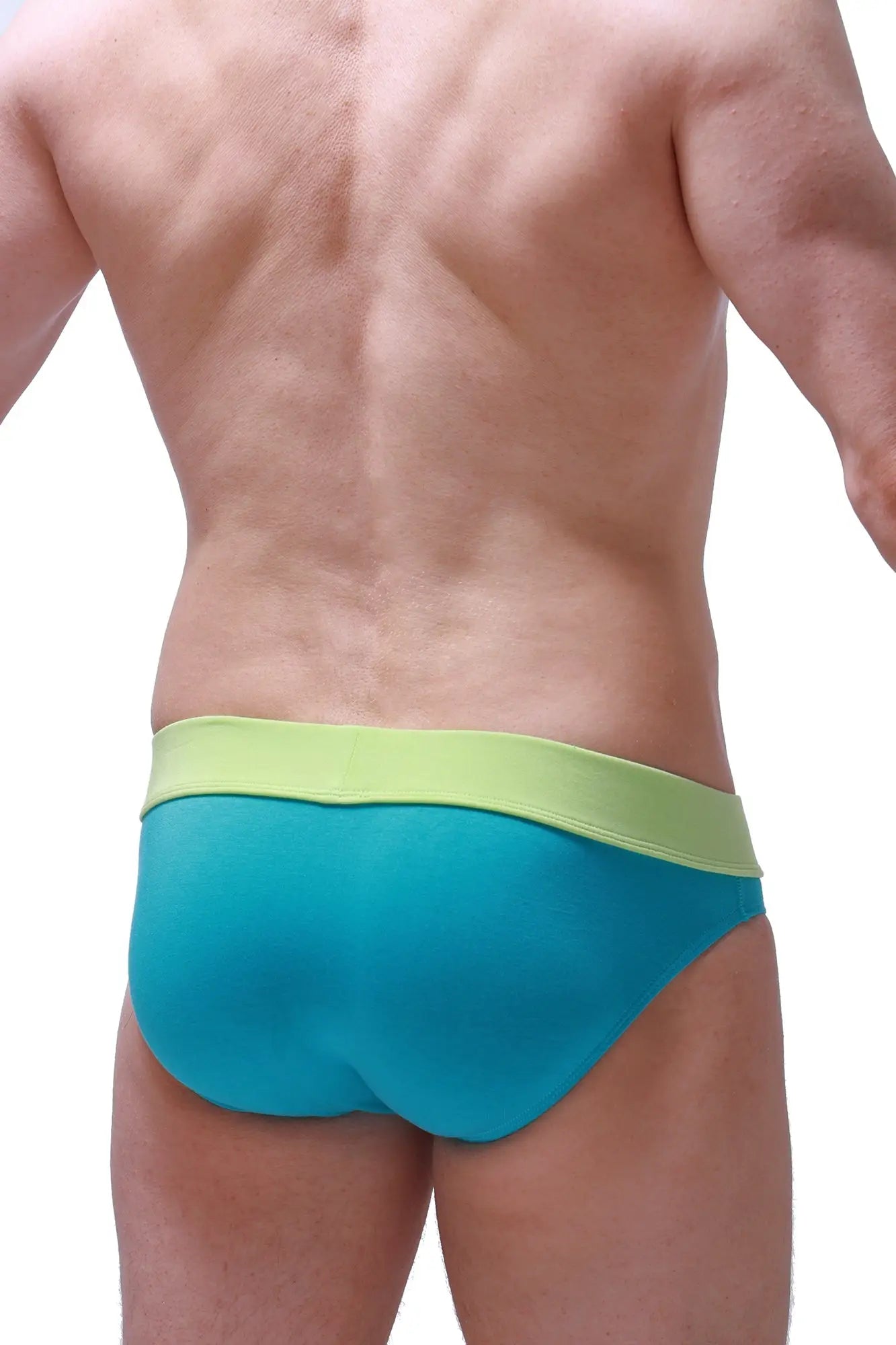 Turquoise and lime green petitq brief blaru tropical green with smooth stretchy fabric waistband for comfortable wear