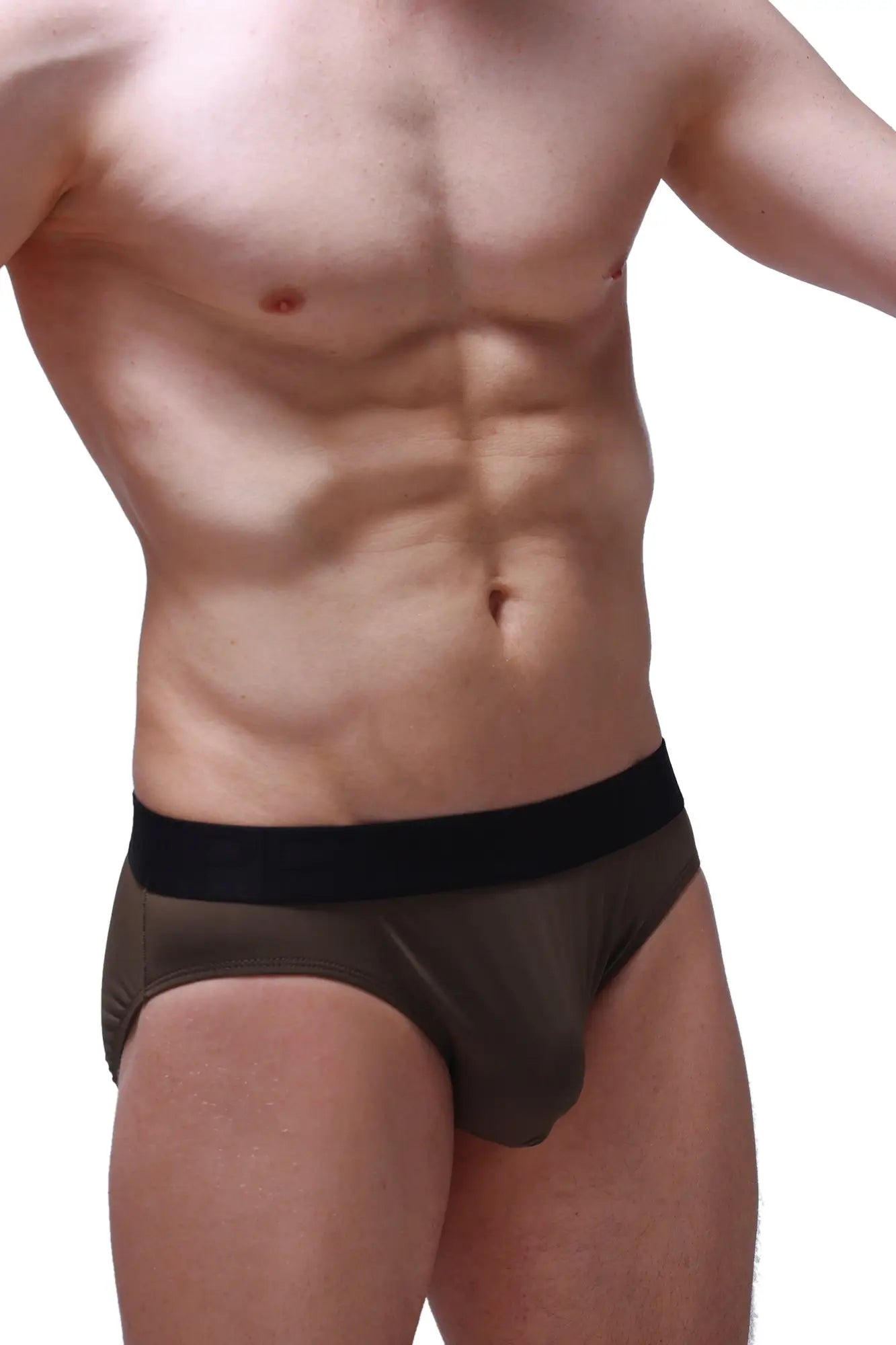Black elastic waistband dark olive green mesh briefs petitq brief bozas olive showing front side