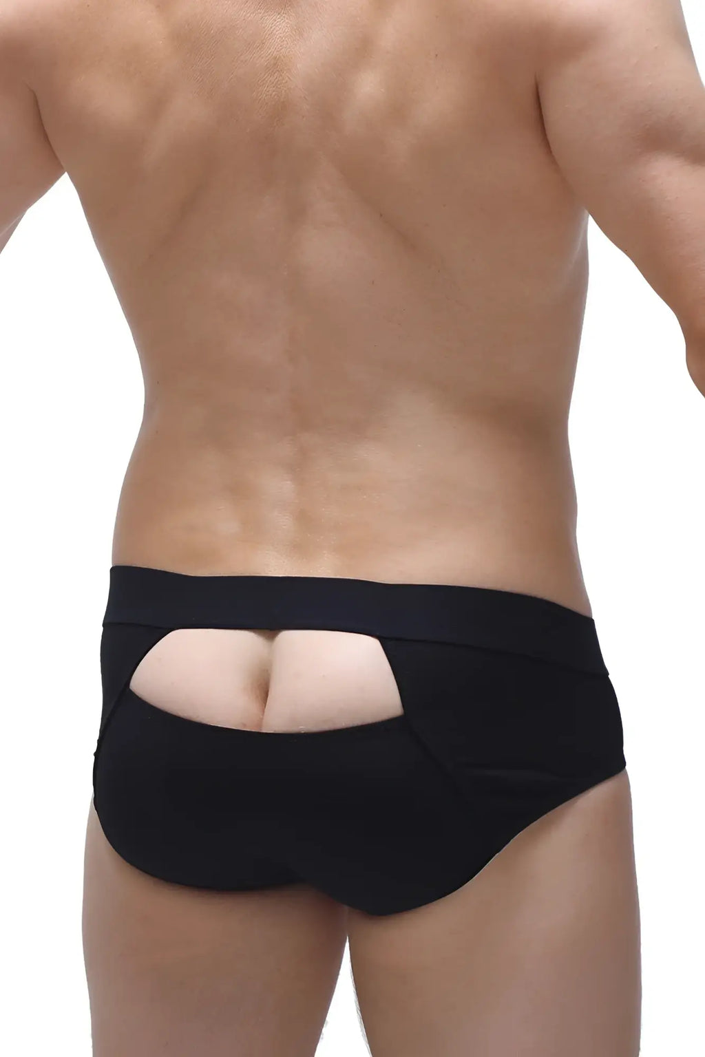 Black petitq brief cernin modal showing the back with a cutout design in soft modal fabric