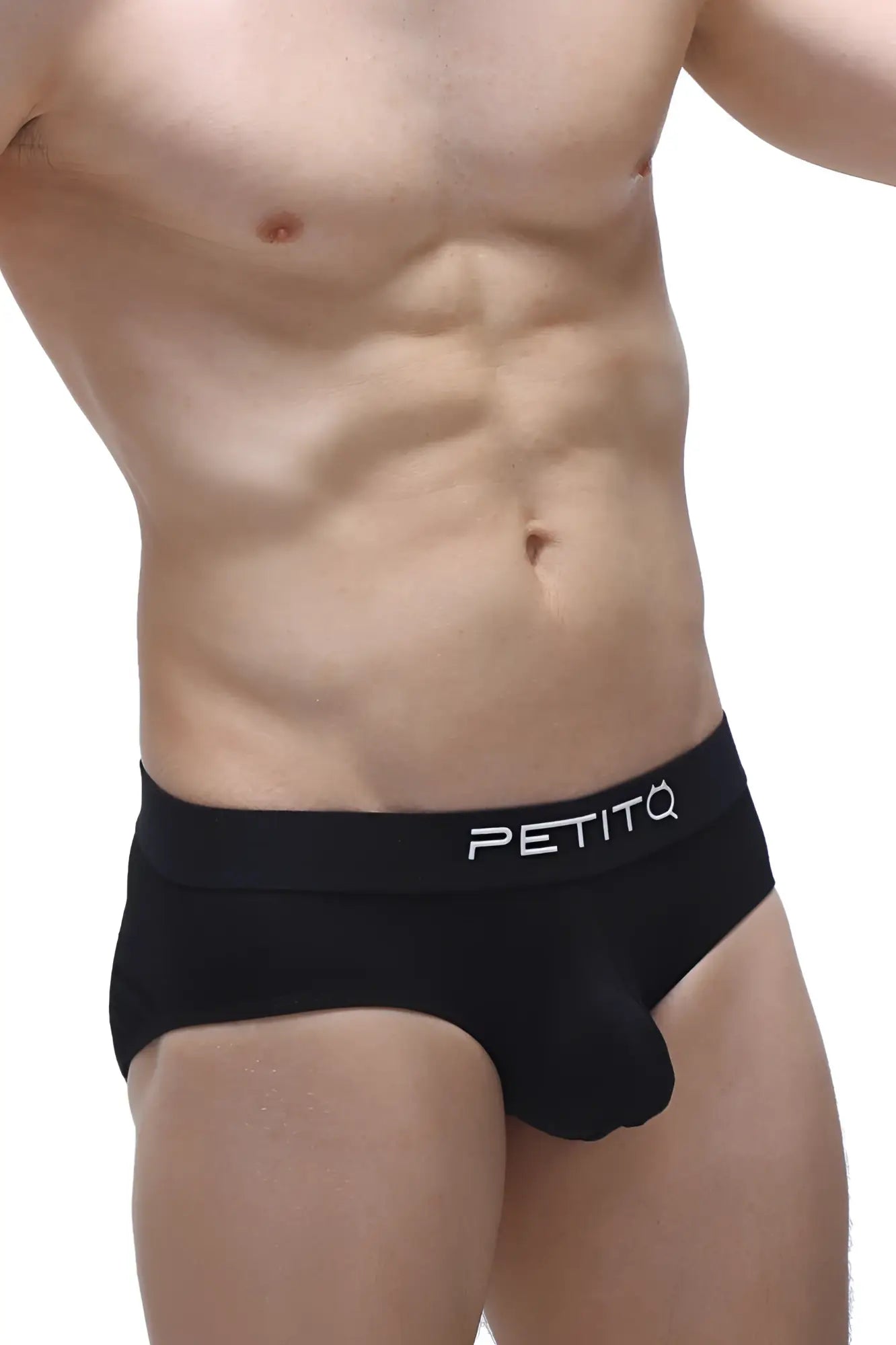 Black petitq brief cernin modal mens briefs with smooth form-fitting design and white logo on waistband