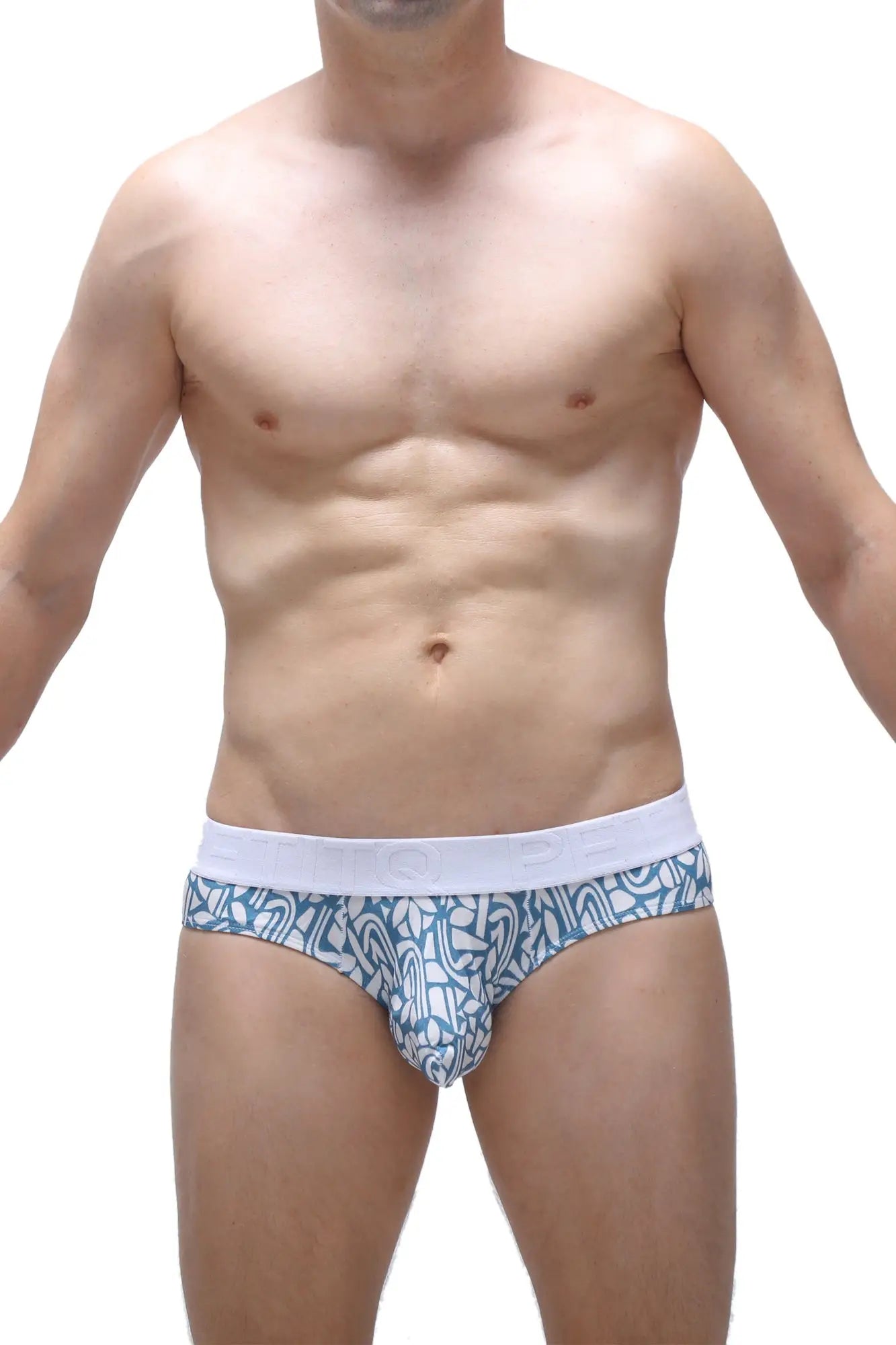 PetitQ brief chill carlot blue patterned men’s briefs with blue and white design and solid white waistband