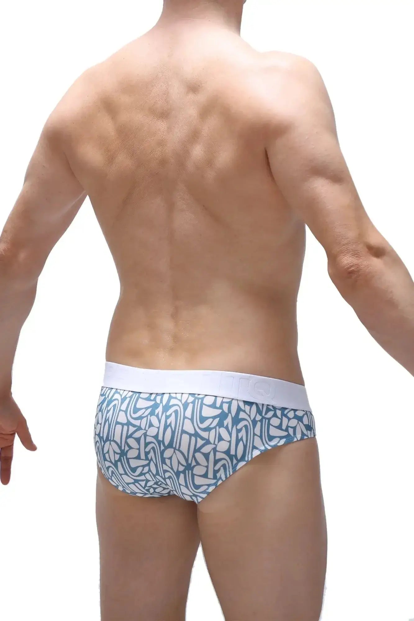 Petitq brief chill carlot blue blue and white patterned briefs with solid white waistband front view