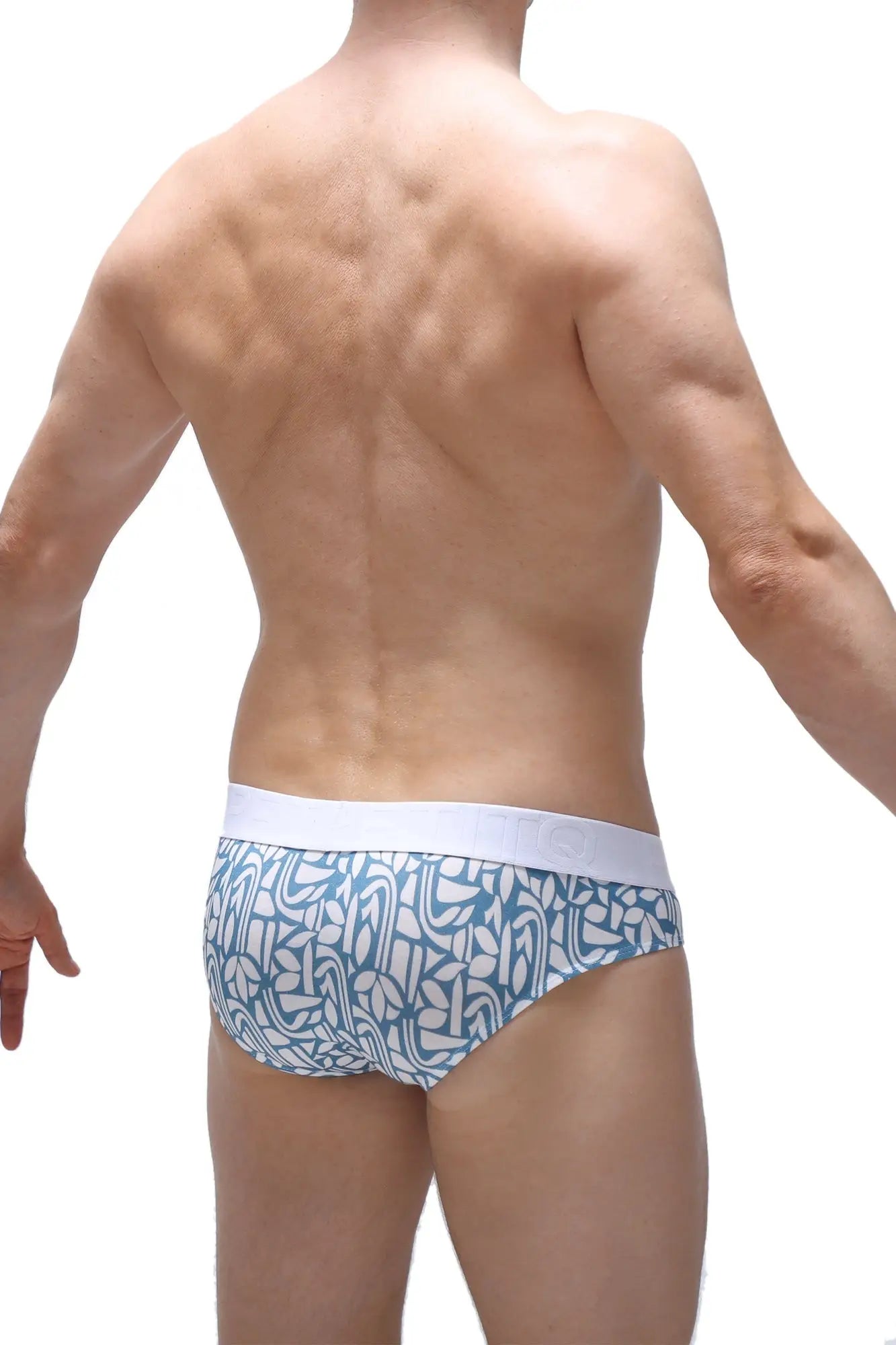 Petitq brief chill carlot blue blue and white patterned briefs with solid white waistband front view