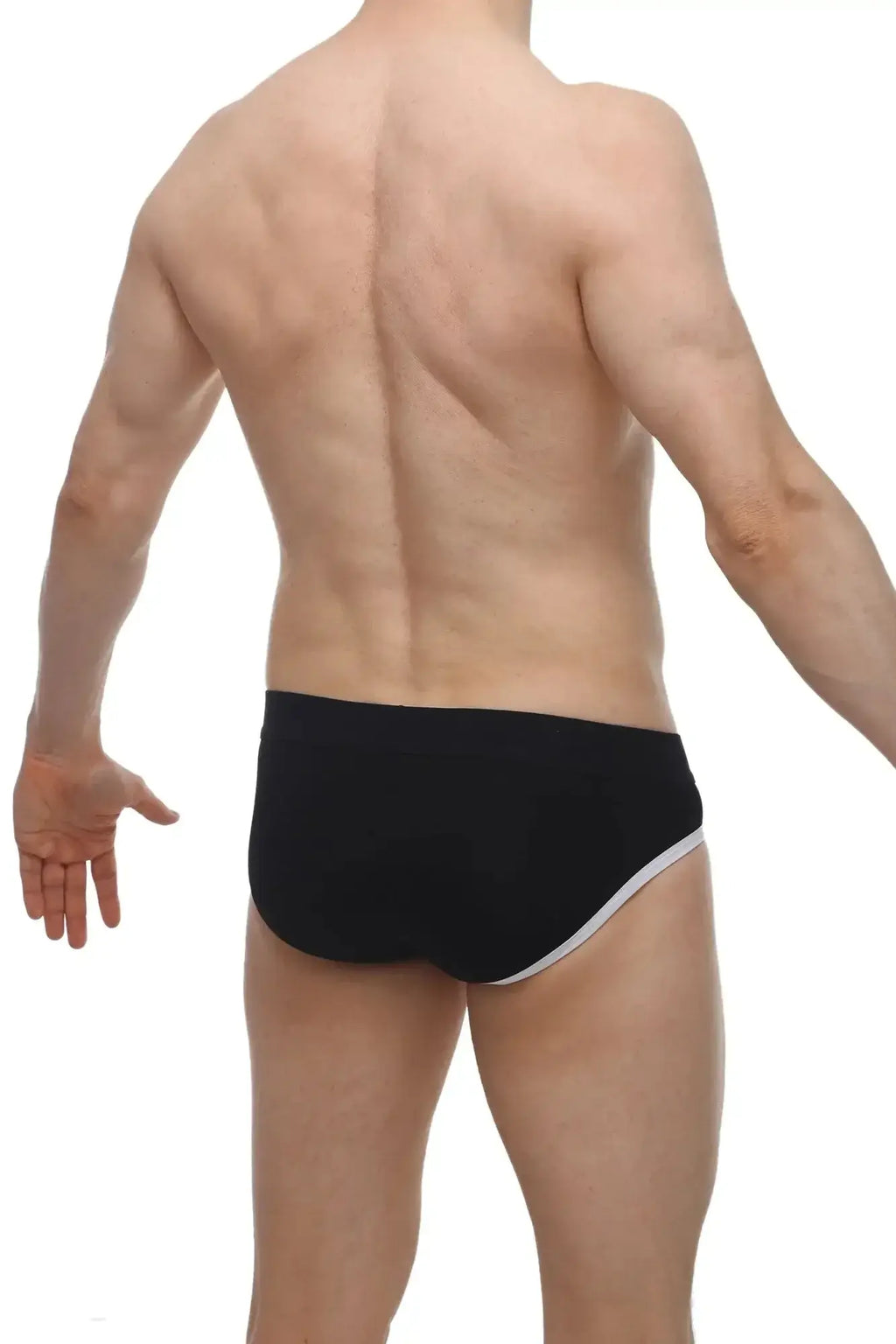 PetitQ brief crepin modal black showing black briefs with white trim along the waistband in modal fabric