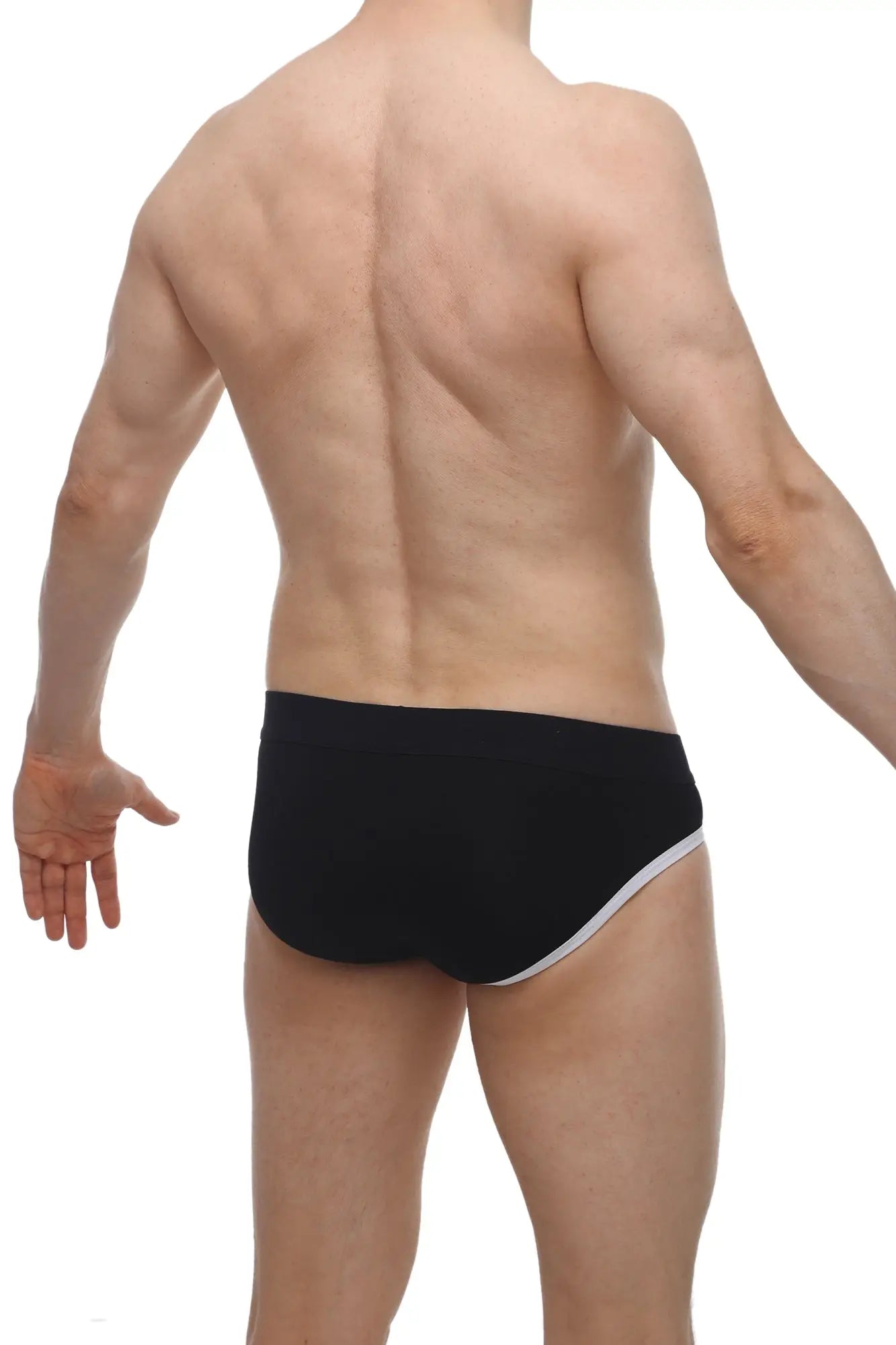 PetitQ brief crepin modal black showing black briefs with white trim along the waistband in modal fabric