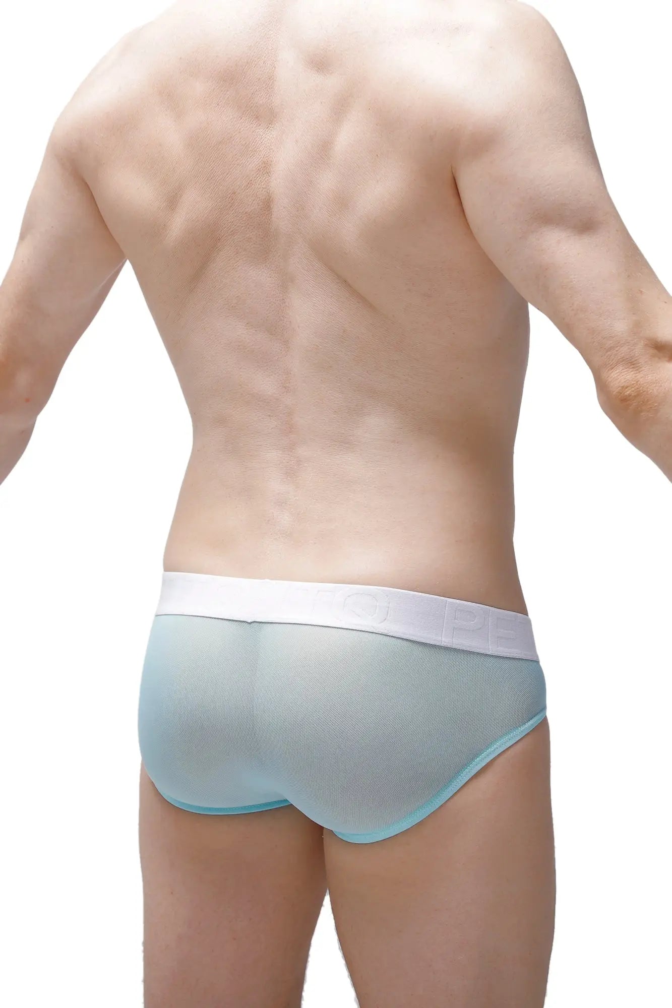 Light blue mesh briefs with white elastic waistband petitq brief dolmen net green front view