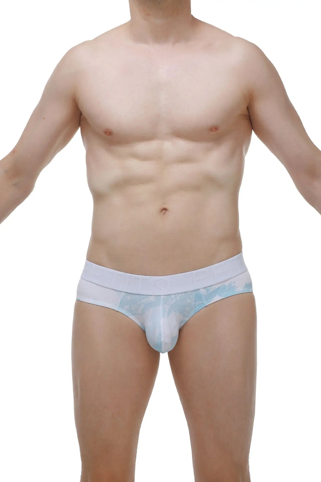 PetitQ brief dome marbre sky blue light blue and white tie dye patterned briefs with solid white waistband