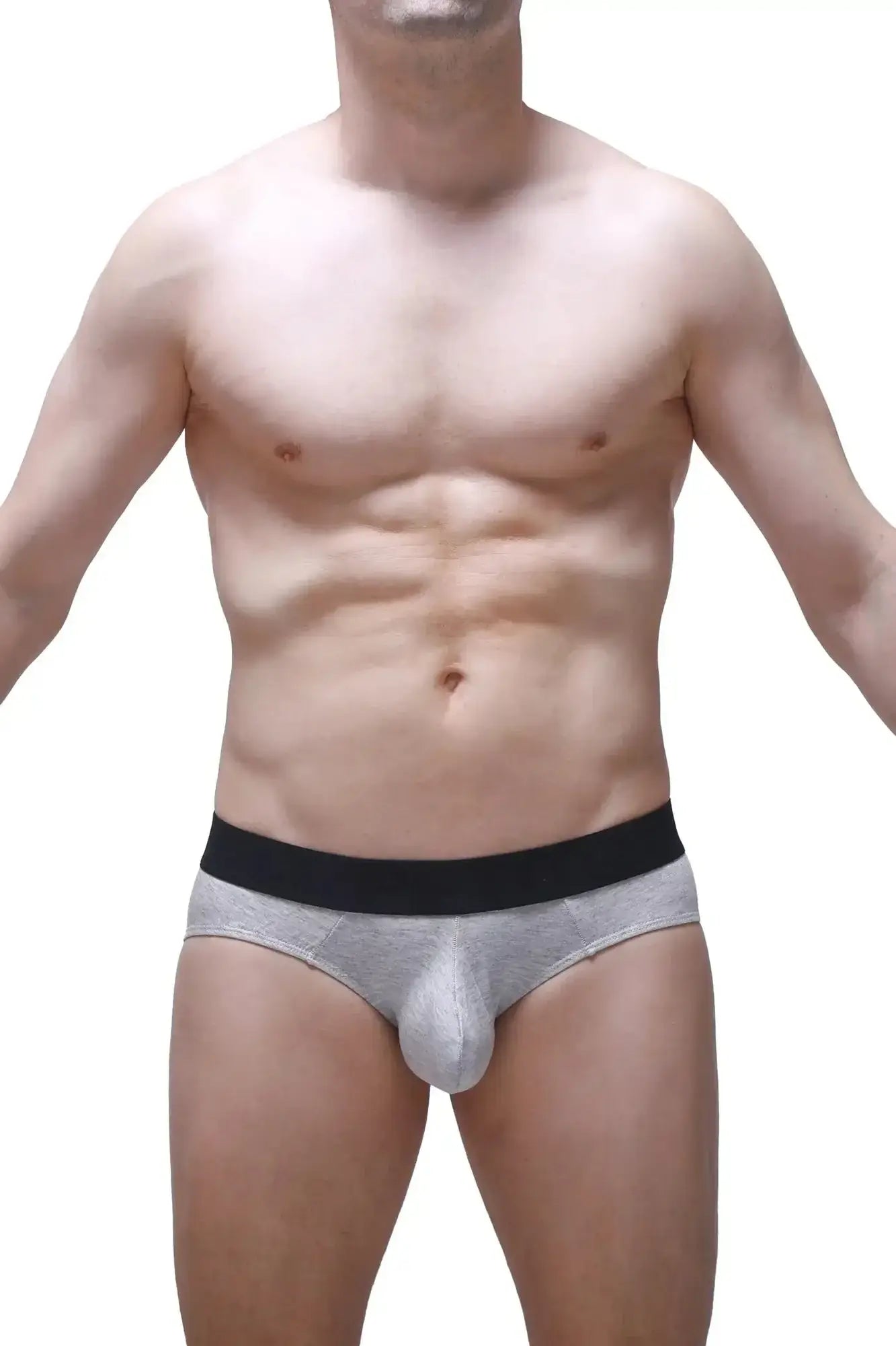 Gray men’s briefs with black waistband made from modal fabric by PetitQ for comfortable everyday wear