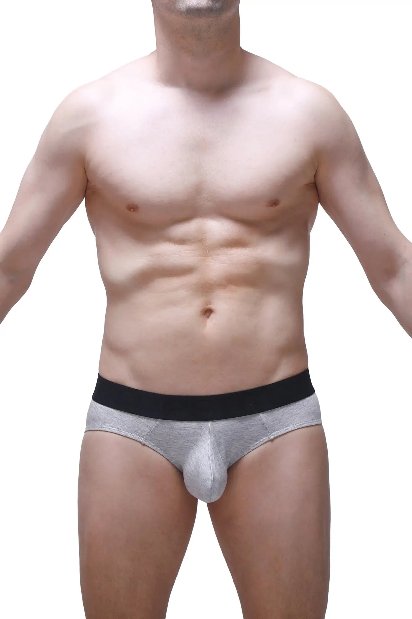 Gray men’s briefs with black waistband made from modal fabric by PetitQ for comfortable everyday wear