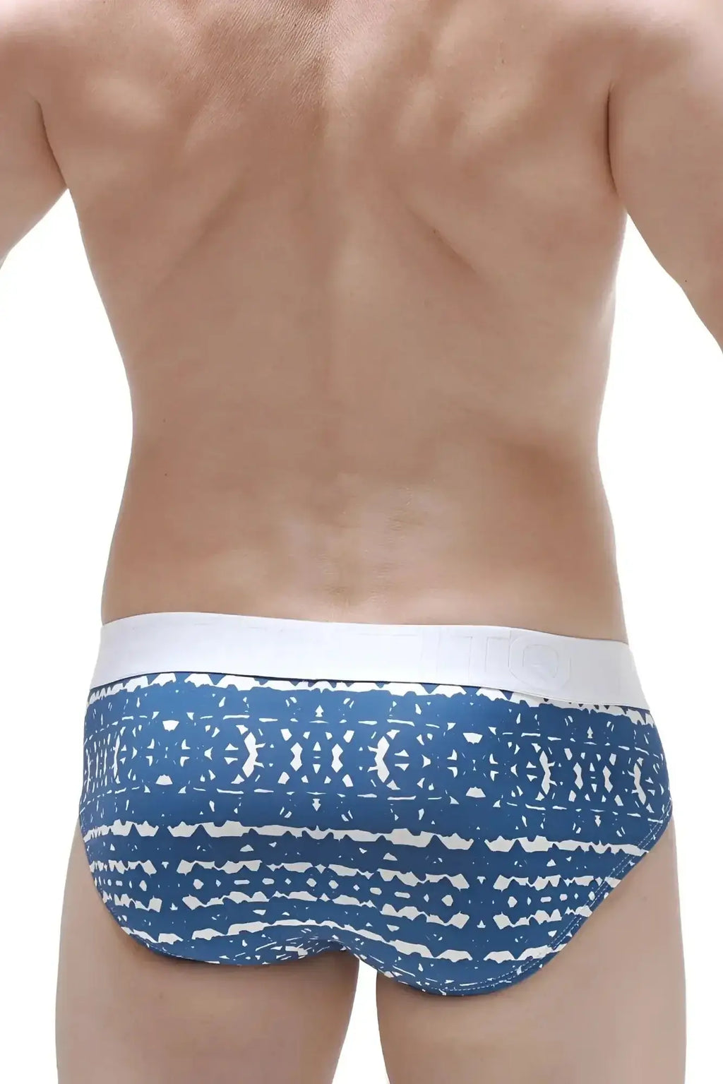PetitQ brief dome new denim blue and white geometric patterned briefs in soft breathable fabric front view