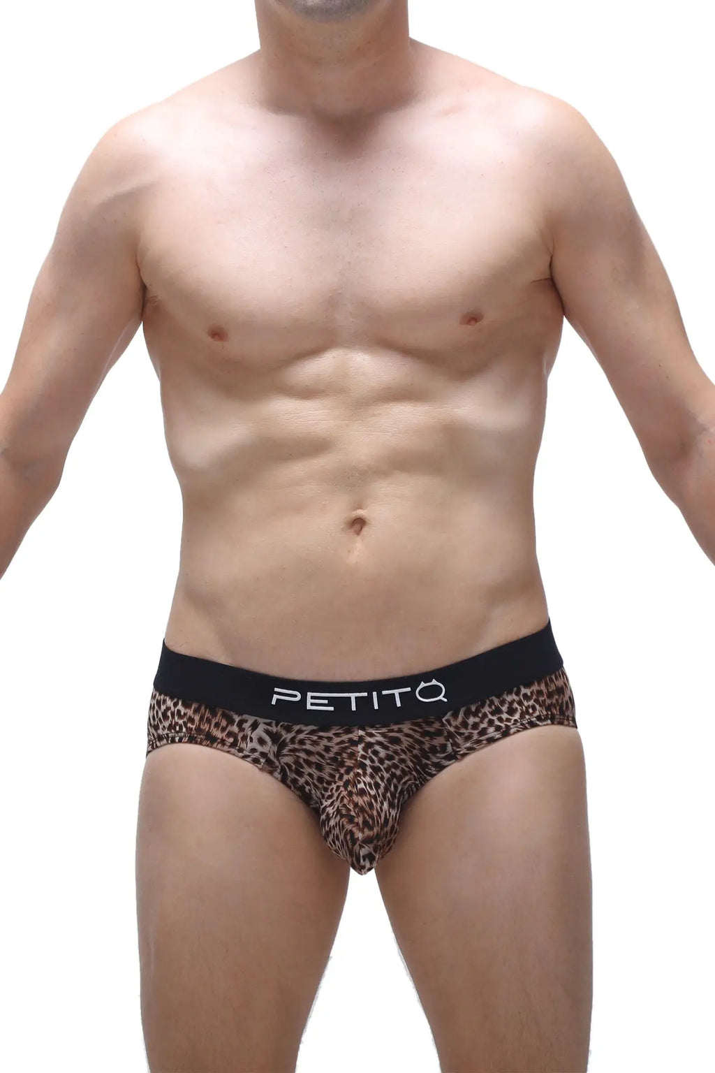 Petitq brief dome panthere leopard-print men’s briefs with black waistband and white petitq branding