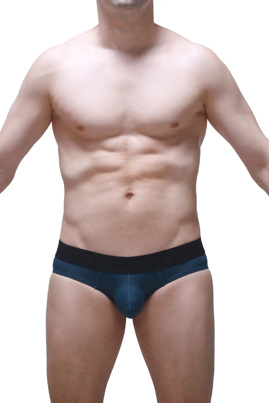 Dark blue PetitQ Brief Dome Prussian Blue denim-style briefs with a contrasting black elastic waistband